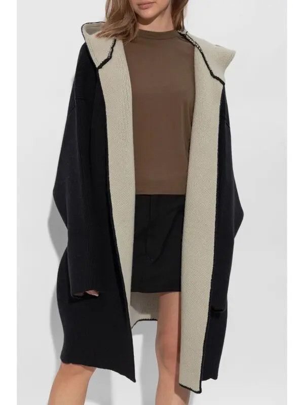 Rick Owens o1y0126 Hooded Coat in Black/Light Beige Size S / US 4 / IT 40 - 2 Thumbnail