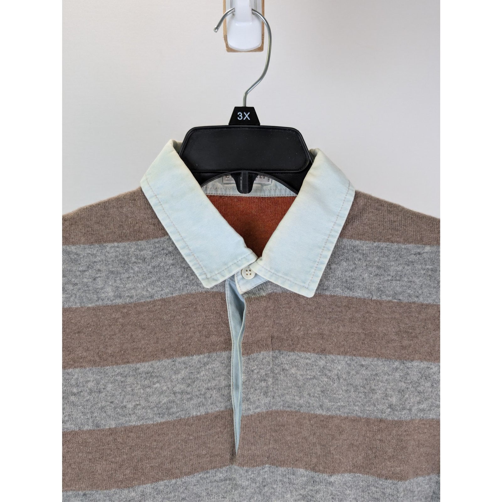 Brunello Cucinelli o1rshd1 CC20 Long Sleeve Striped Polo Shirt in Multicolor Size US M / EU 48-50 / 2 - 7 Thumbnail