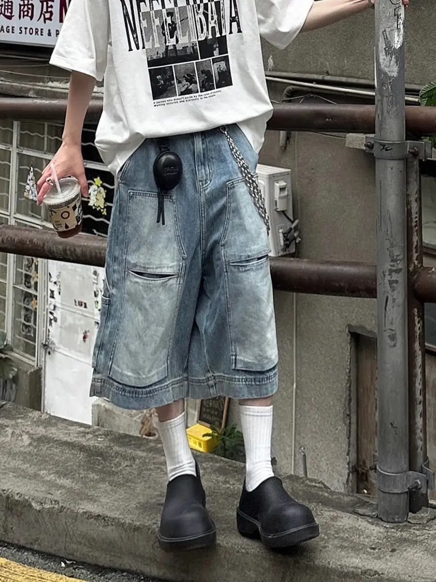 Japanese Brand Loose straight leg multi pocket denim shorts Size US 32 / EU 48 - 5 Thumbnail