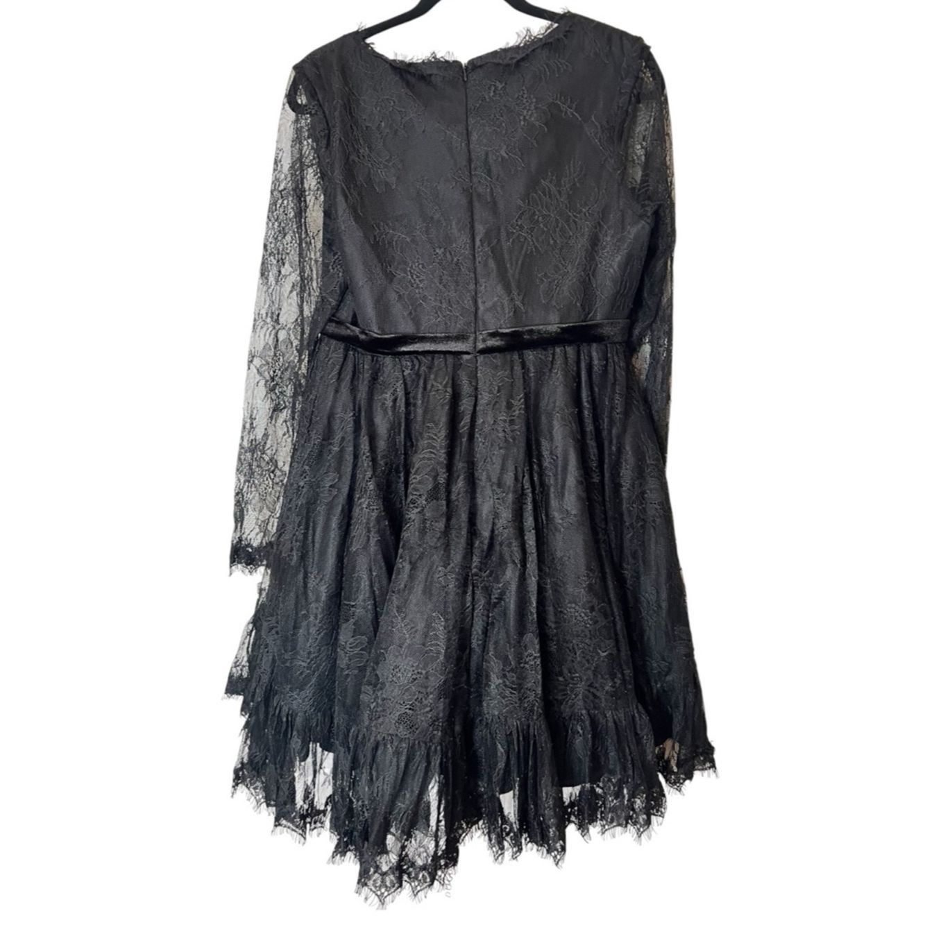 Mac Duggal Mac Duggal Black Lace Long Sleeve Mini Dress A-Line V-Neck Size M / US 6-8 / IT 42-44 - 5 Thumbnail