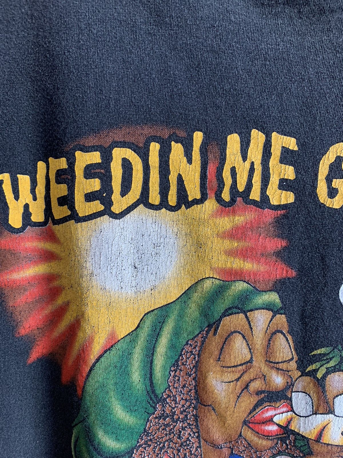 Band Tees × Vintage Vintage 90s Weedin Me Garden Marijuana smoke blunt tee Size US L / EU 52-54 / 3 - 4 Thumbnail