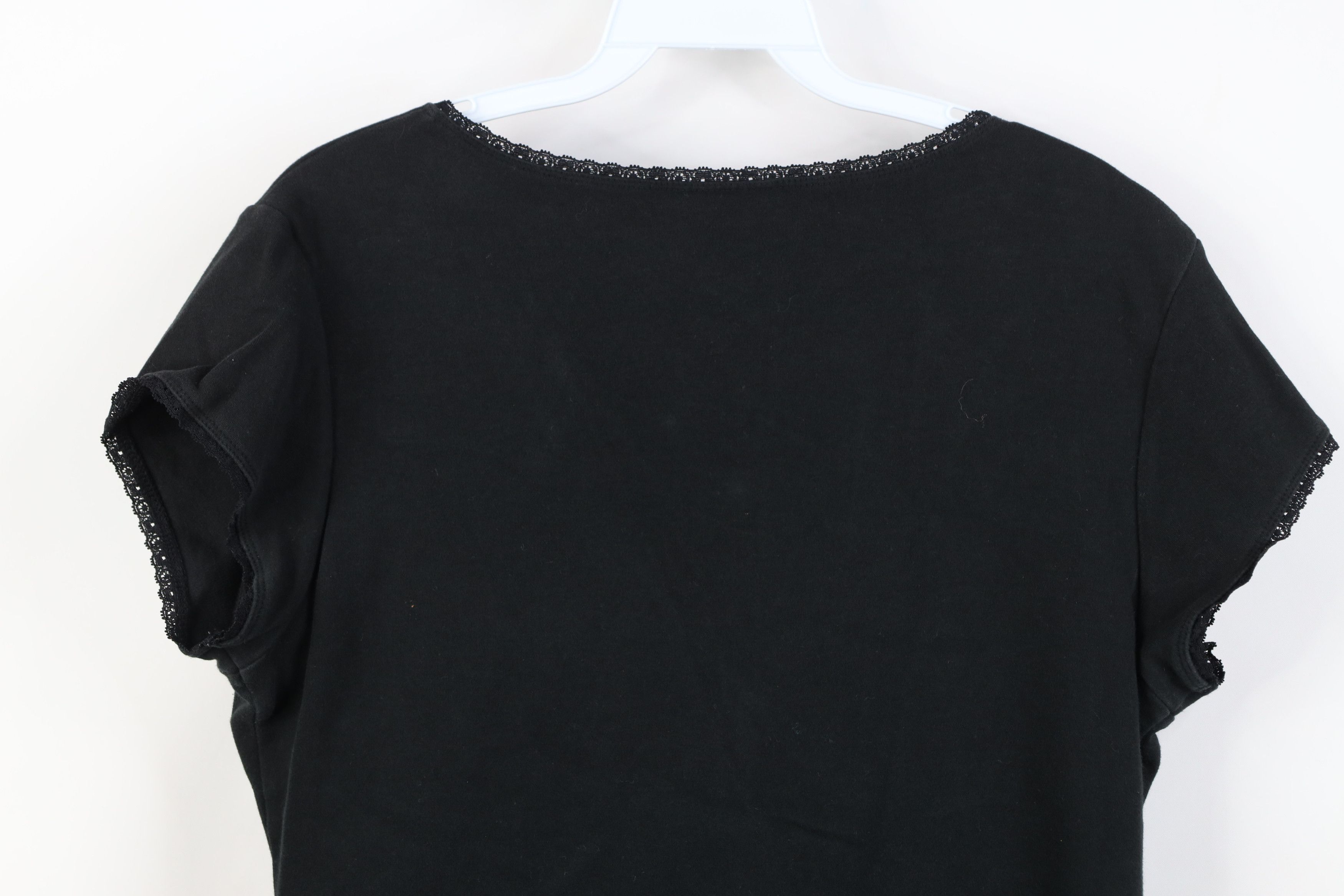 Express Vintage Y2K Express Lace Trim Ribbed Knit T-Shirt Black Size XL / US 12-14 / IT 48-50 - 11 Thumbnail