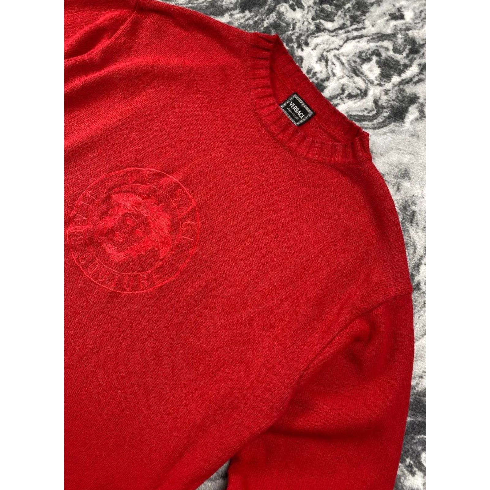 Versace VINTAGE Versace Jeans Couture Medusa Knit Sweater Men XL Red 90s Logo Pullover Knit Wool Sweater Mens Size US XL / EU 56 / 4 - 3 Thumbnail