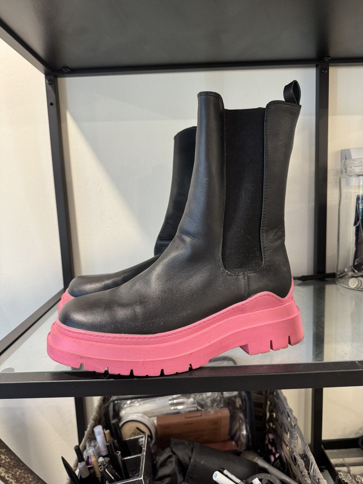 Leather Primark Combat Chelsea Boots Pink Sole Rick Owens Style Size US 7.5 / EU 40-41 - 1 Thumbnail