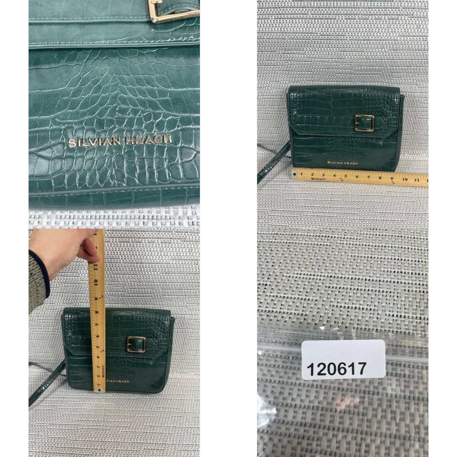 Vintage Silvian Heach Bag Womens Green Embossed Croc Leather Adjustable Strap Crossbody Bag - Medium, 9x8 inches, Green, Non-plied? Size ONE SIZE - 8 Thumbnail