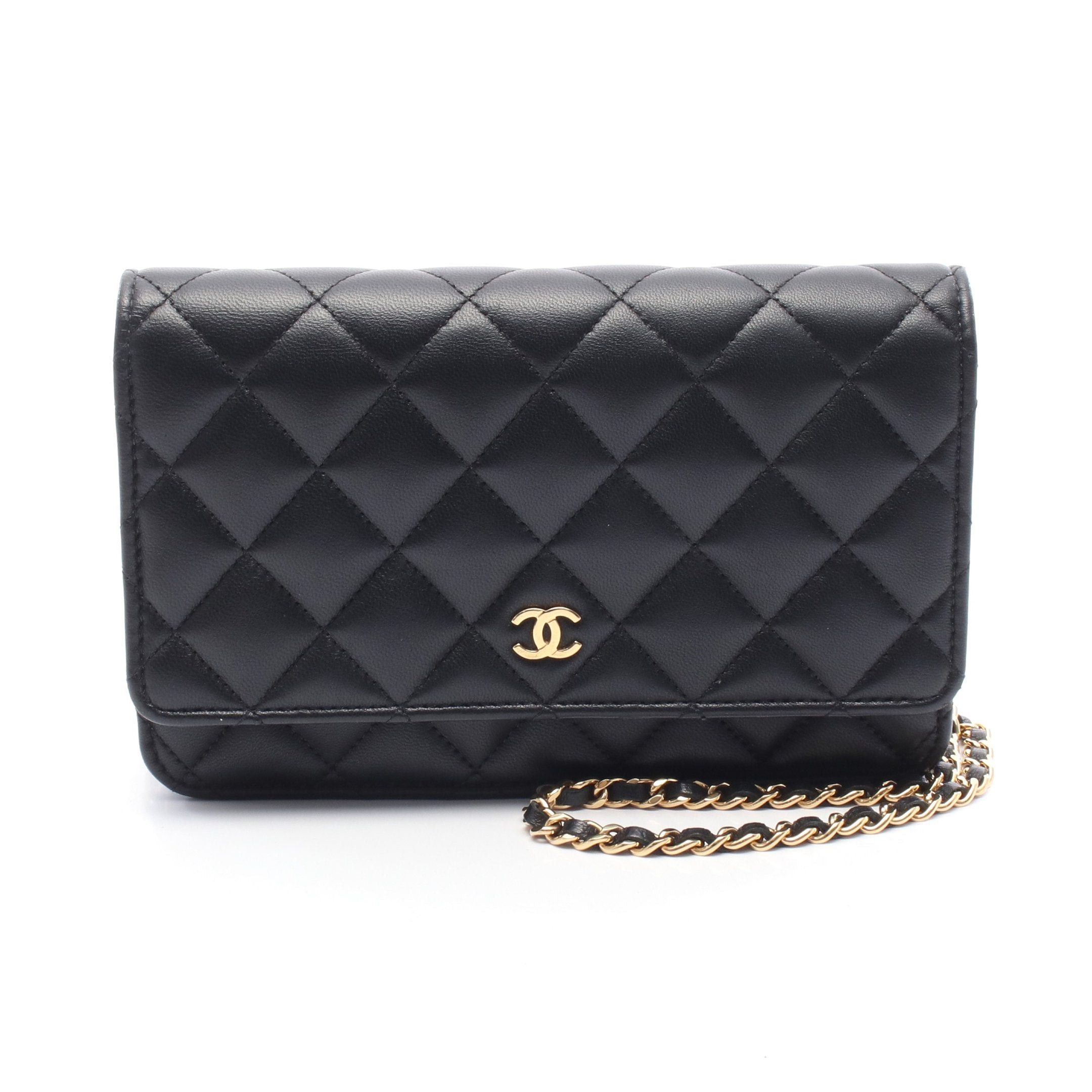 Chanel Matelasse Chain Wallet Lambskin Black Gold Hardware