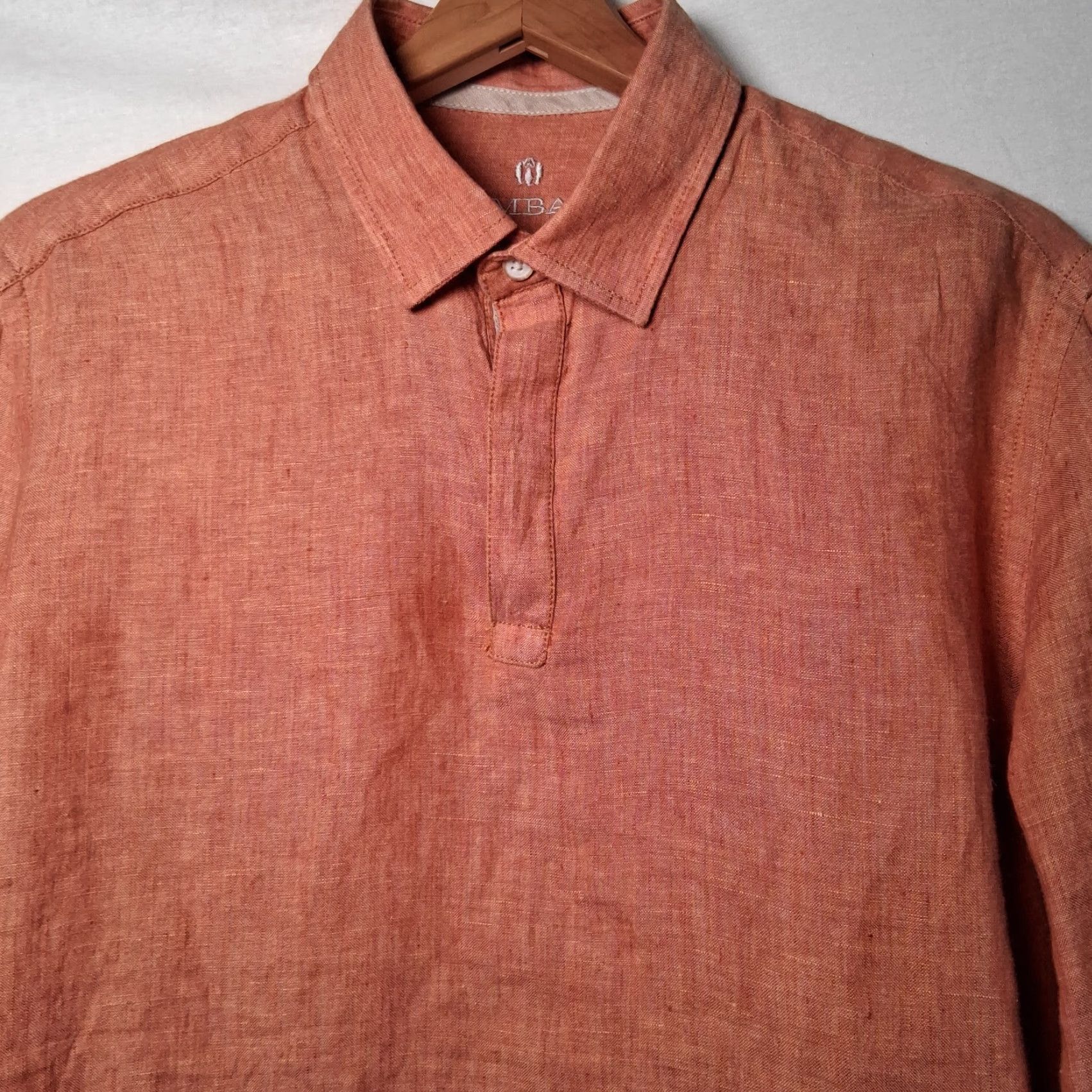 Vintage Lombard Linen Shirt Men 40cm Salmon Orange Button Up Long Sleeve Collared Casual Workwear Size US M / EU 48-50 / 2 - 2 Thumbnail