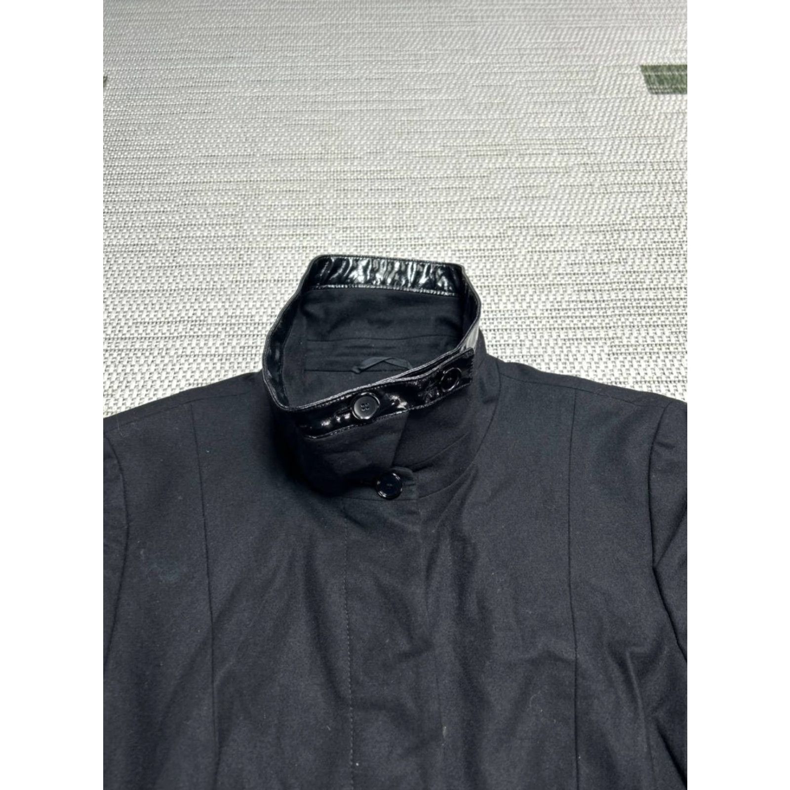 Akris Akris Coat Womens 8 Black Wool Blend Stretch Concealed Placket Funnel Neck Mid-Length Winter Fall Spring Long Sleeve Button Size M / US 6-8 / IT 42-44 - 3 Thumbnail