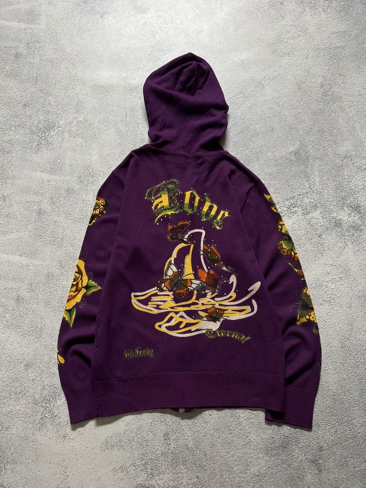 Christian Audigier × Ed Hardy × Vintage Vintage Y2k Ed Hardy Butterfly 🦋 Knit Zip Hoodie Rare 90’s Size S / US 4 / IT 40 - 7 Thumbnail