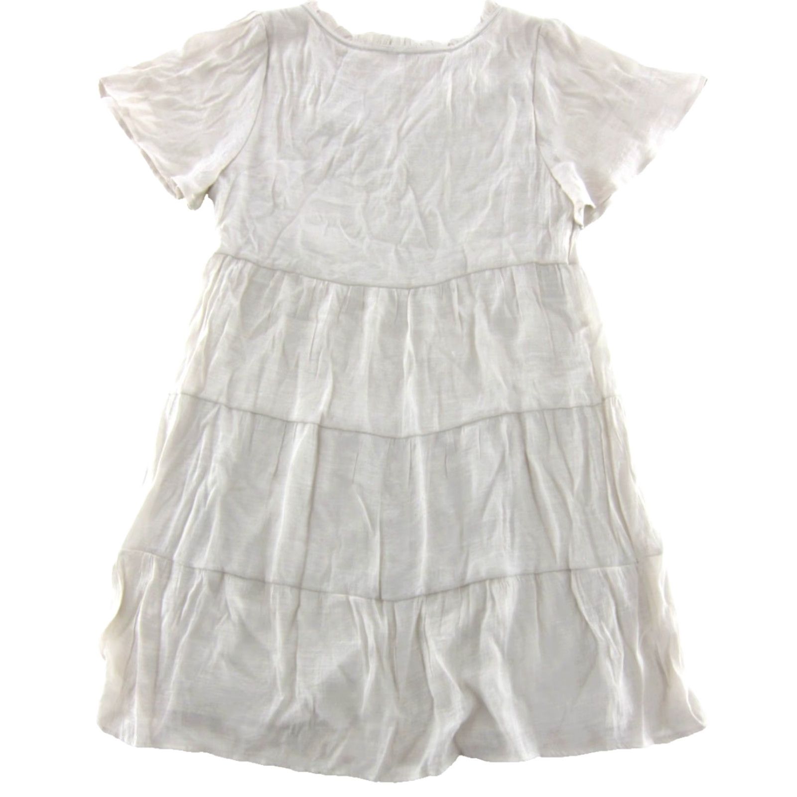 Vintage Naif Ivory Rayon Short Sleeve V-Neck Tiered Smock Shift Tunic Dress Medium Size 32" / US 10 / IT 46 - 2 Thumbnail