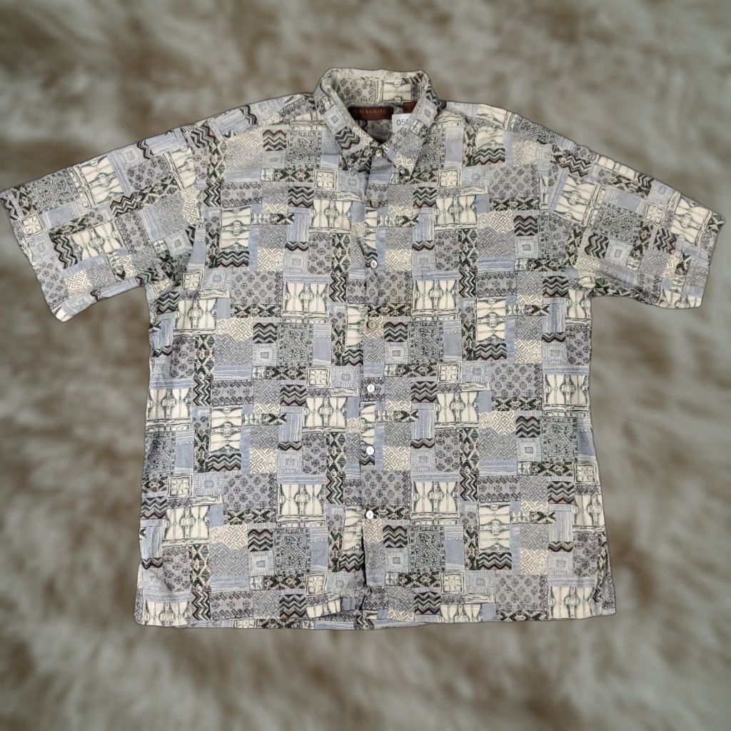Tori Richard Tori Richard Shirt Mens XL Gray Geometric Hawaiian Button-Up Short Sleeve, Aloha, 100% Cotton, Regular Fit, Classic Men’s Shirt Size US XL / EU 56 / 4 - 1 Thumbnail