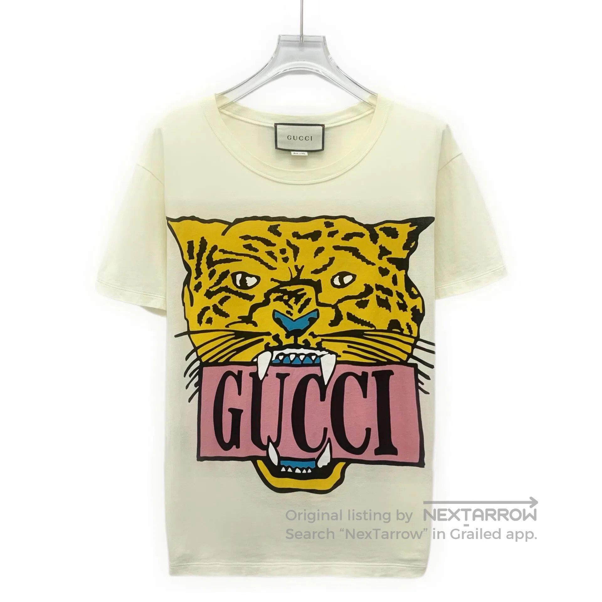 Gucci Guicci Beige tiger lettering print cotton round-neck short Size US XS / EU 42 / 0 - 1 Thumbnail