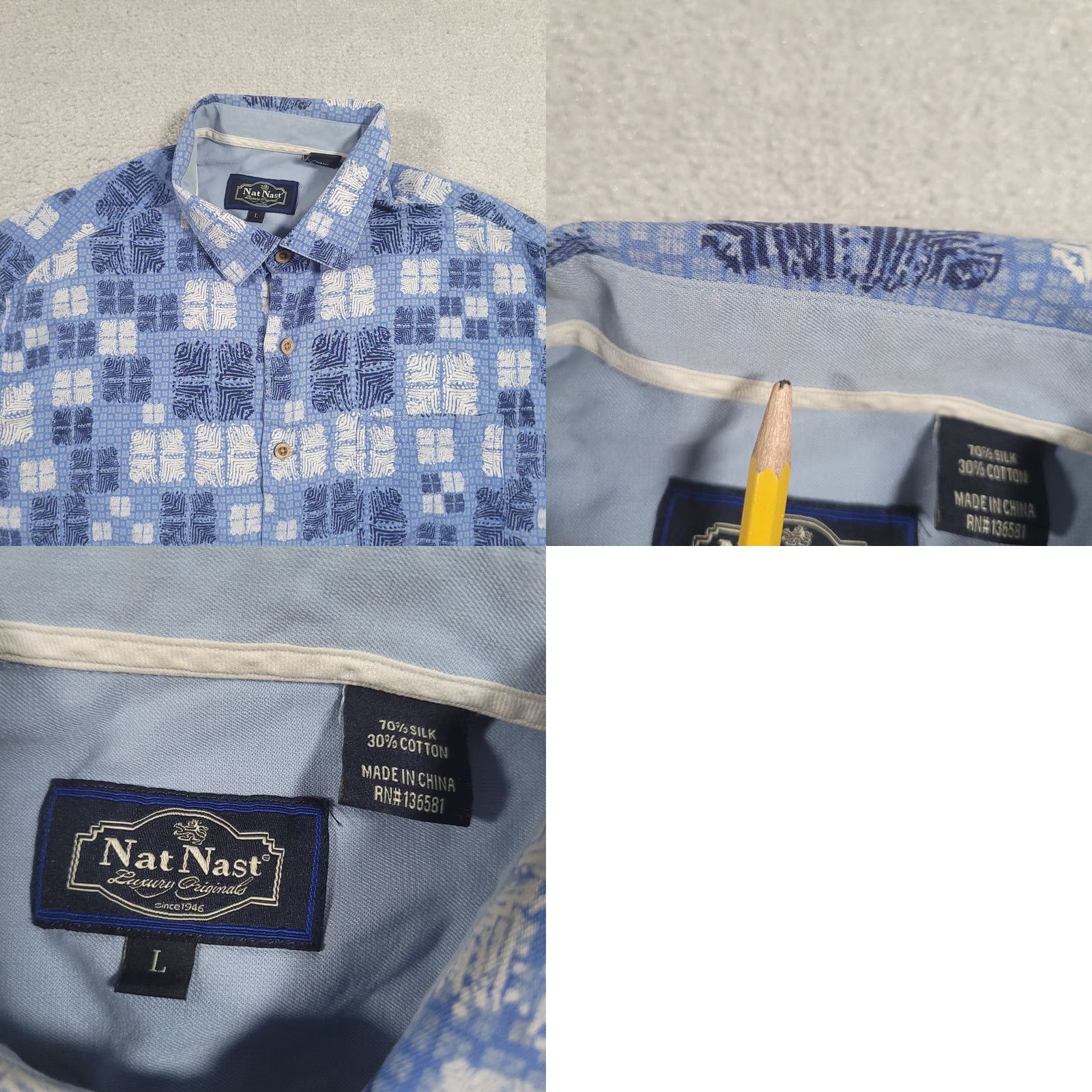 Nat Nast Nat Nast Silk Camp Shirt Mens L Blue Geometric Hawaiian Size US L / EU 52-54 / 3 - 8 Thumbnail