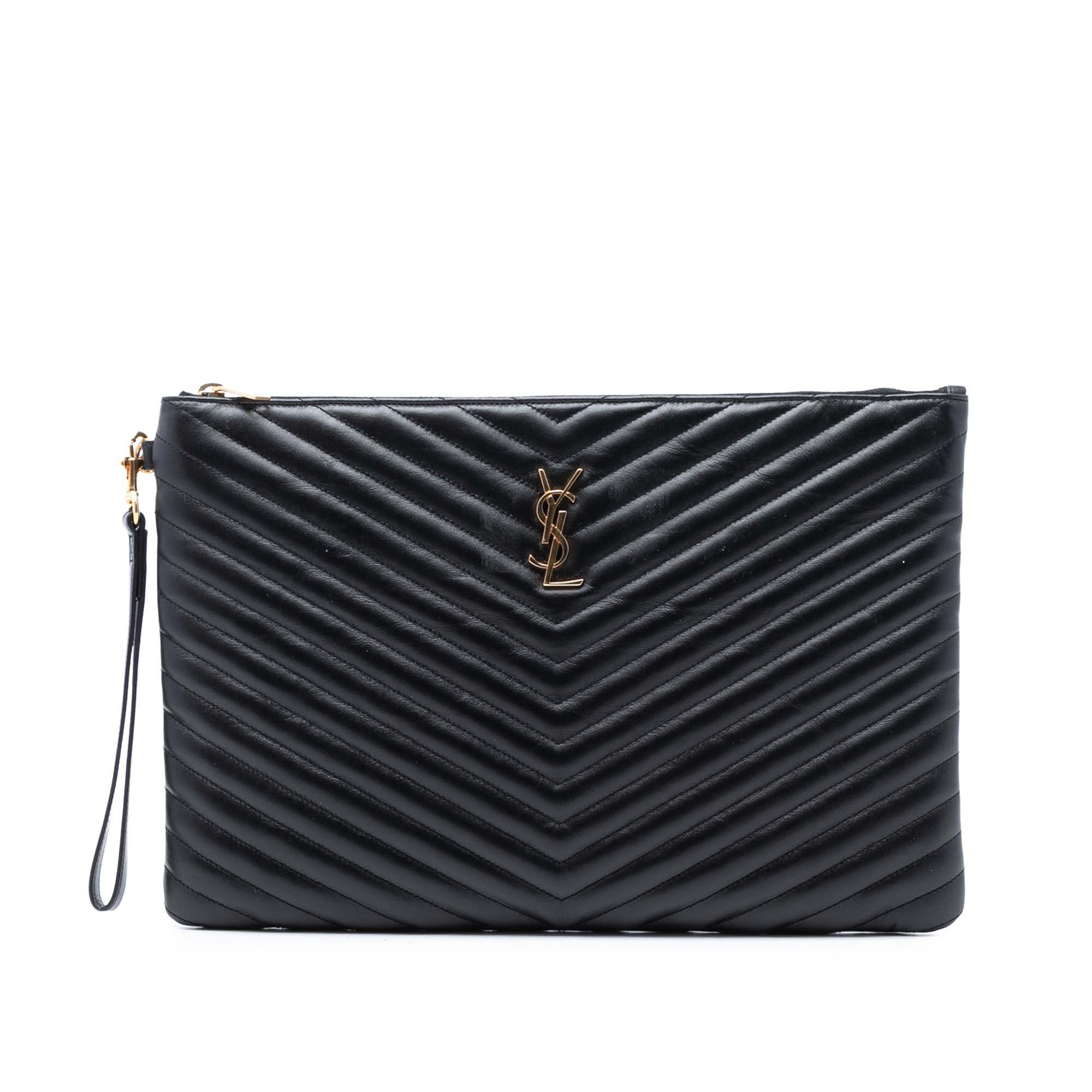 Quilted Chevron Leather Monogram Document Holder