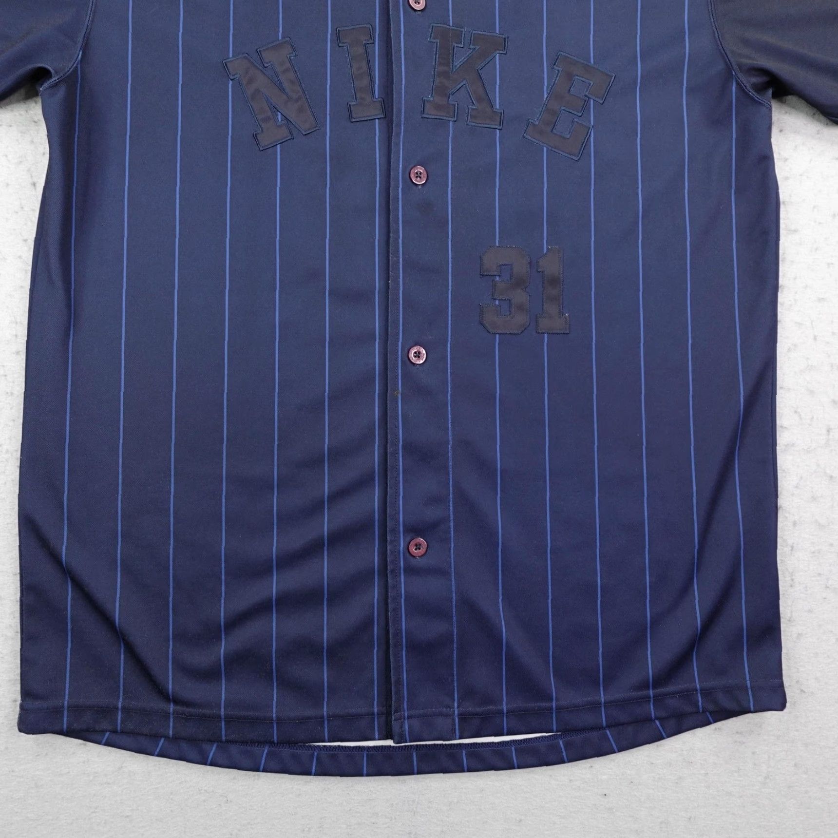Nike VINTAGE Nike Shirt Mens XL Navy Blue Pinstripe Baseball Jersey Button Up 31 Y2K Size US XL / EU 56 / 4 - 4 Thumbnail