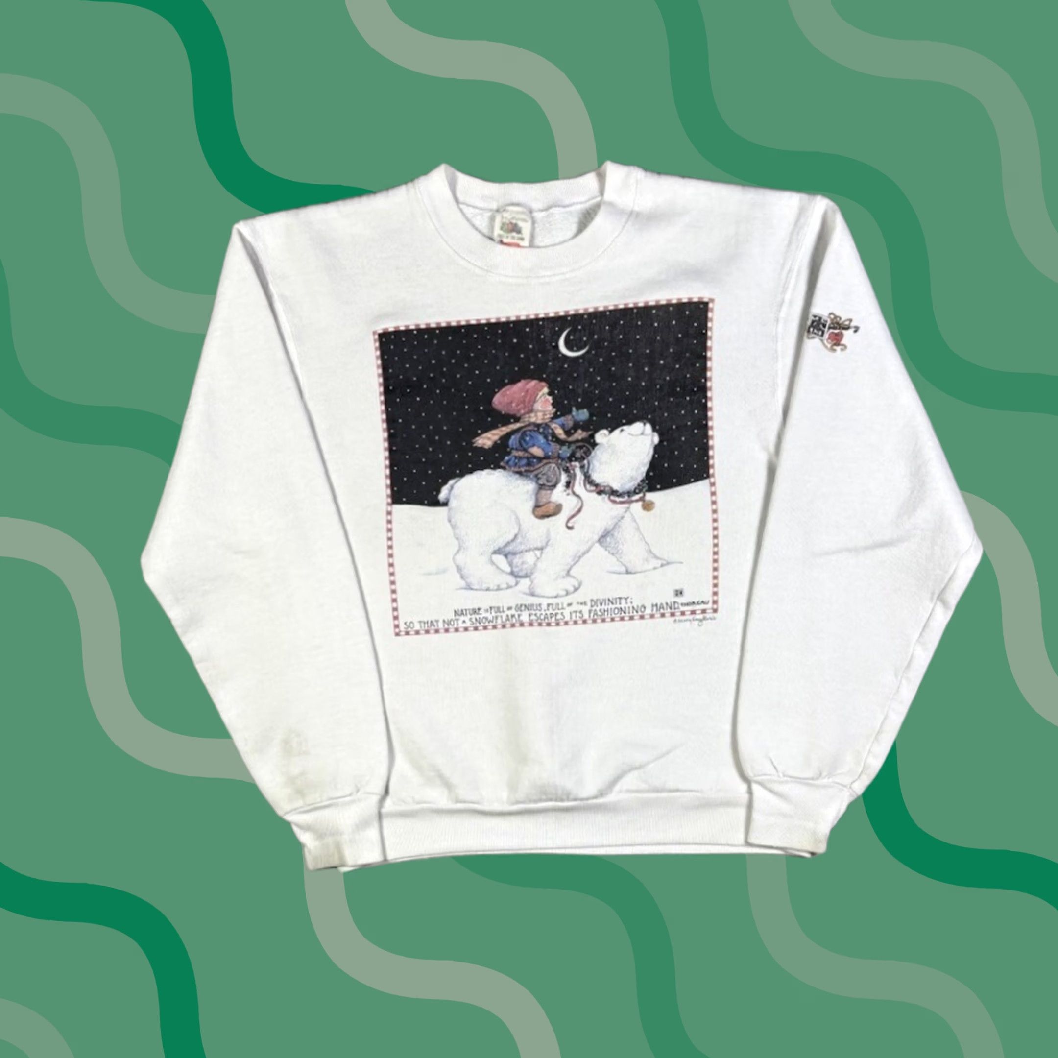 Fruit Of The Loom Vintage 80s Polar Bear Christmas Snowflake Sweatshirt White Pullover L Size US L / EU 52-54 / 3 - 1 Thumbnail