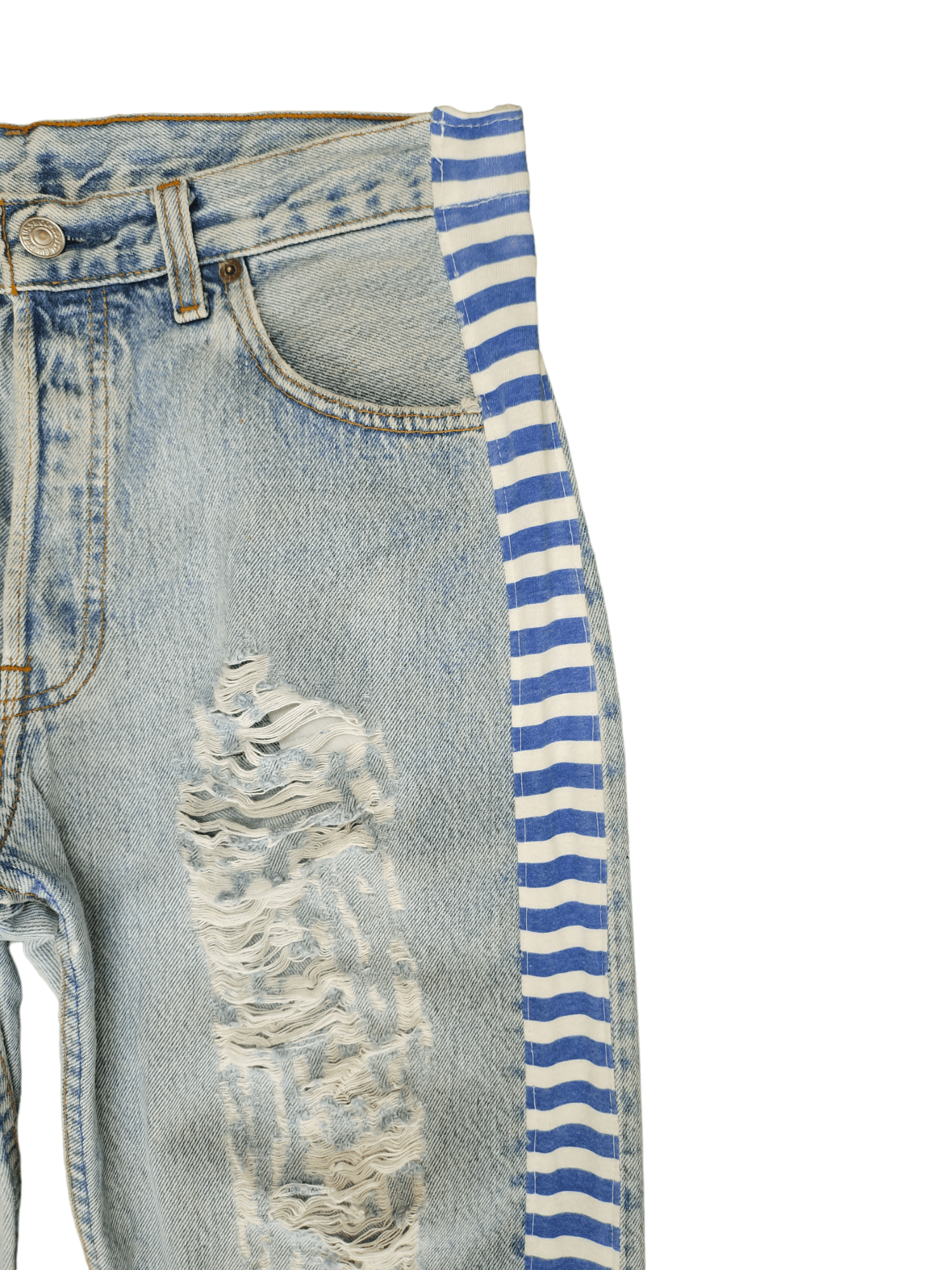 Levi's Vintage Clothing Vintage Levi's 501 Reconstruct Distressed Striped Tape Jeans Size US 31 - 7 Thumbnail
