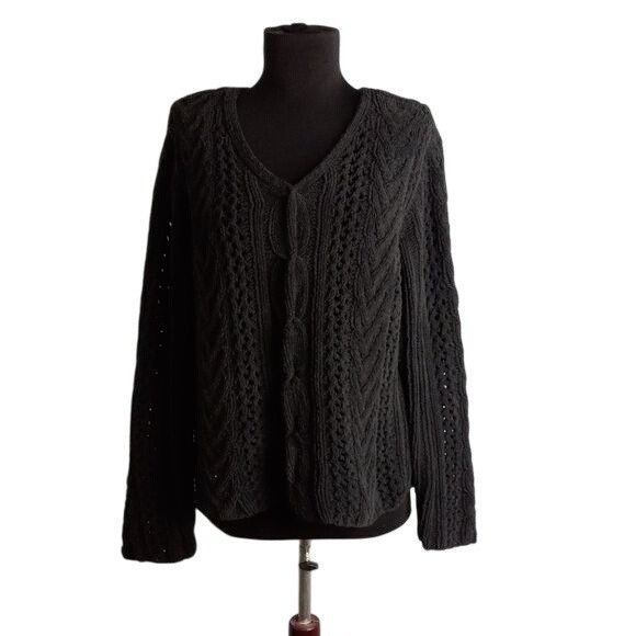 J. Jill J. Jill XL Cardigan Sweater Handknit Black Cable Knit Polyes Size XL / US 12-14 / IT 48-50 - 1 Thumbnail