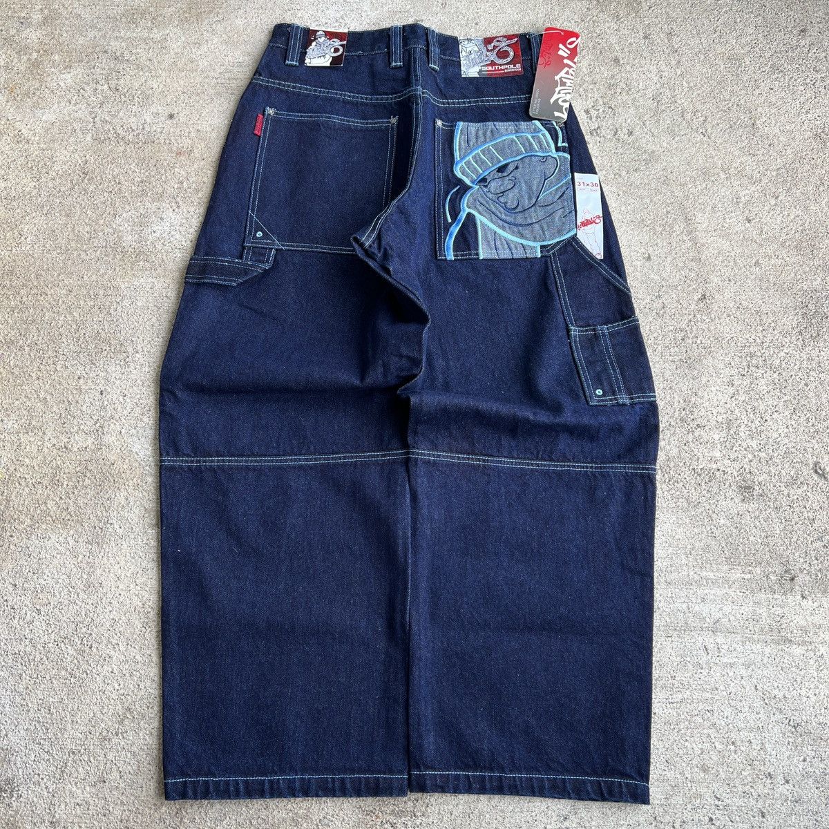 Pre-owned Jnco X Southpole Vintage Y2k Southpole Baggy Embroidered Carpenter Jeans In Blue