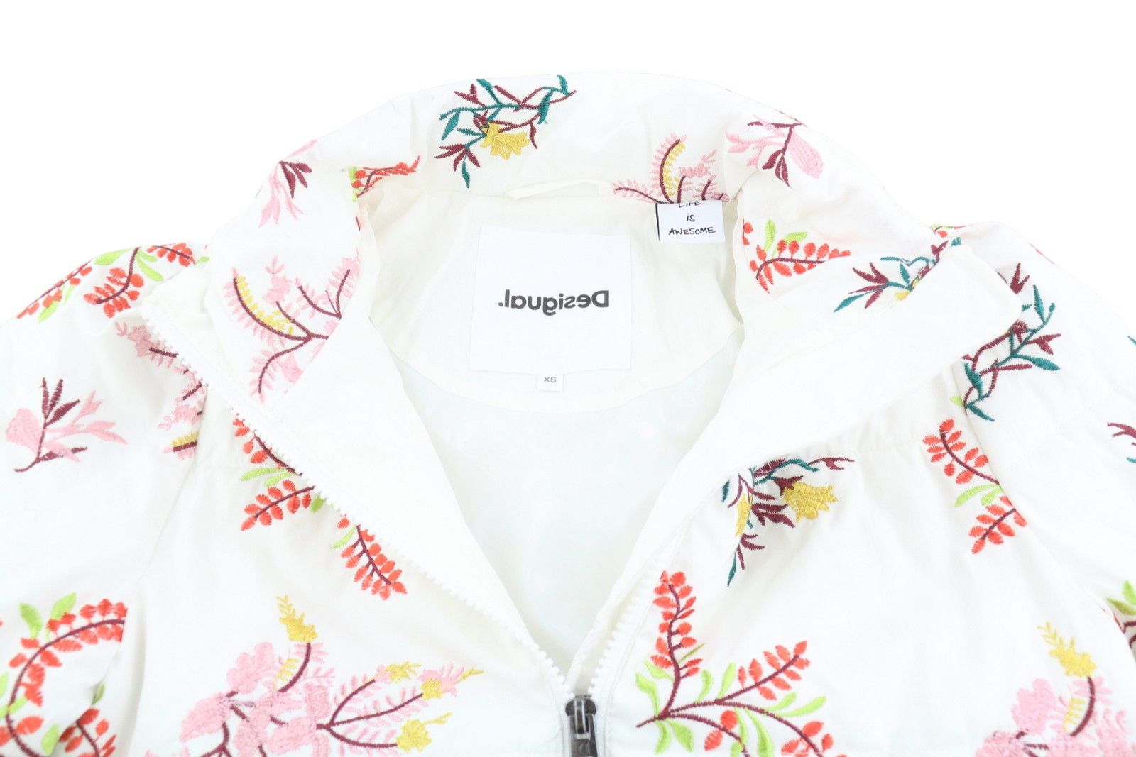 Desigual PADDED NICOLE XS White Embroidered Leafs Jacket 88711 Size XS / US 0-2 / IT 36-38 - 6 Thumbnail