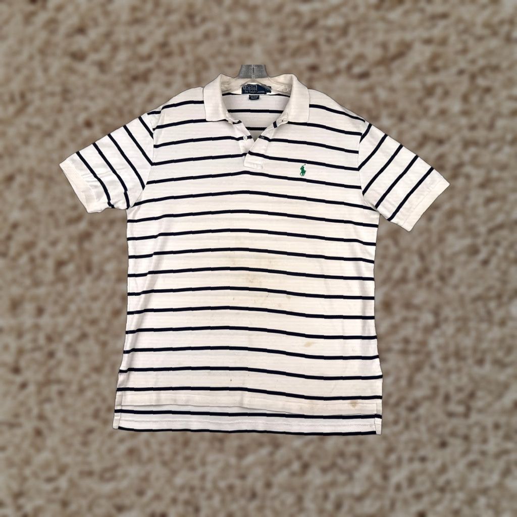 Ralph Lauren VINTAGE Polo Ralph Lauren Shirt Men Large White Blue Stripe 100% Cotton Read Size US L / EU 52-54 / 3 - 1 Thumbnail