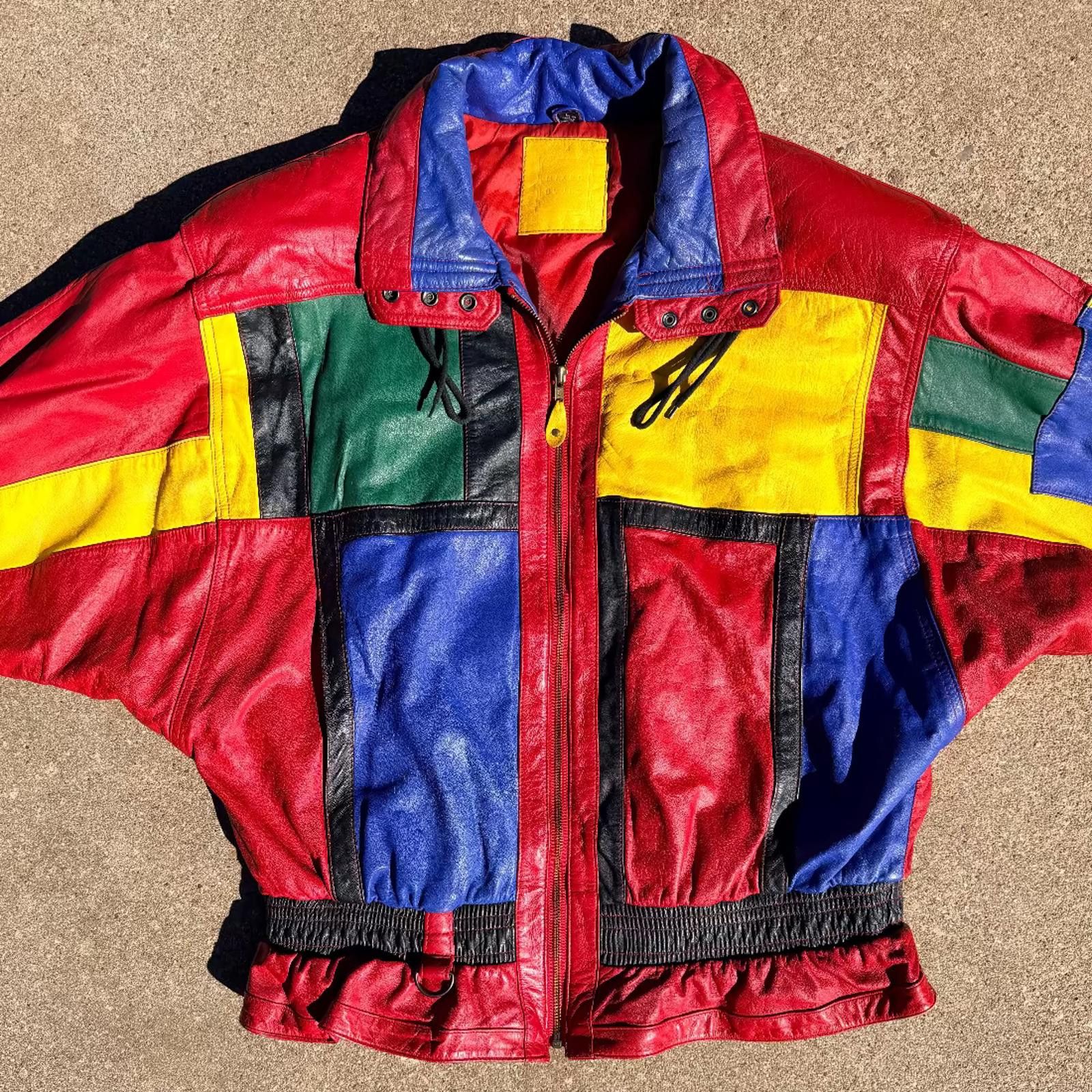 Other Mixed Blues Colorblock Leather Jacket 80s/90s Size ONE SIZE - 4 Thumbnail