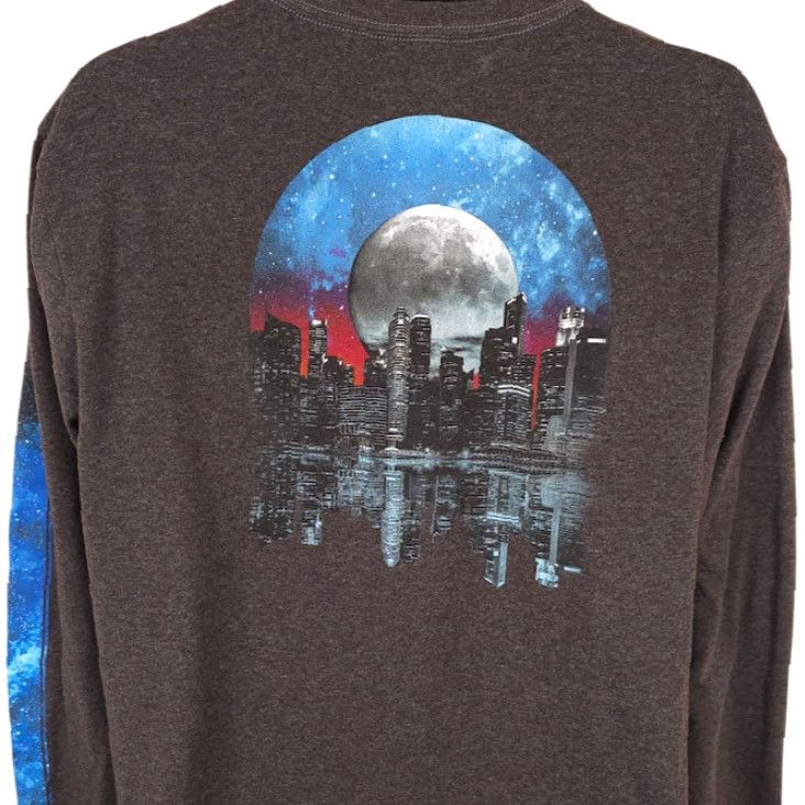 Vintage Urban Pipeline Moonlit City Skyline T-Shirt Mens Large Gray Cityscape Full Moon Night Chicago Vintage: No Size US L / EU 52-54 / 3 - 2 Thumbnail