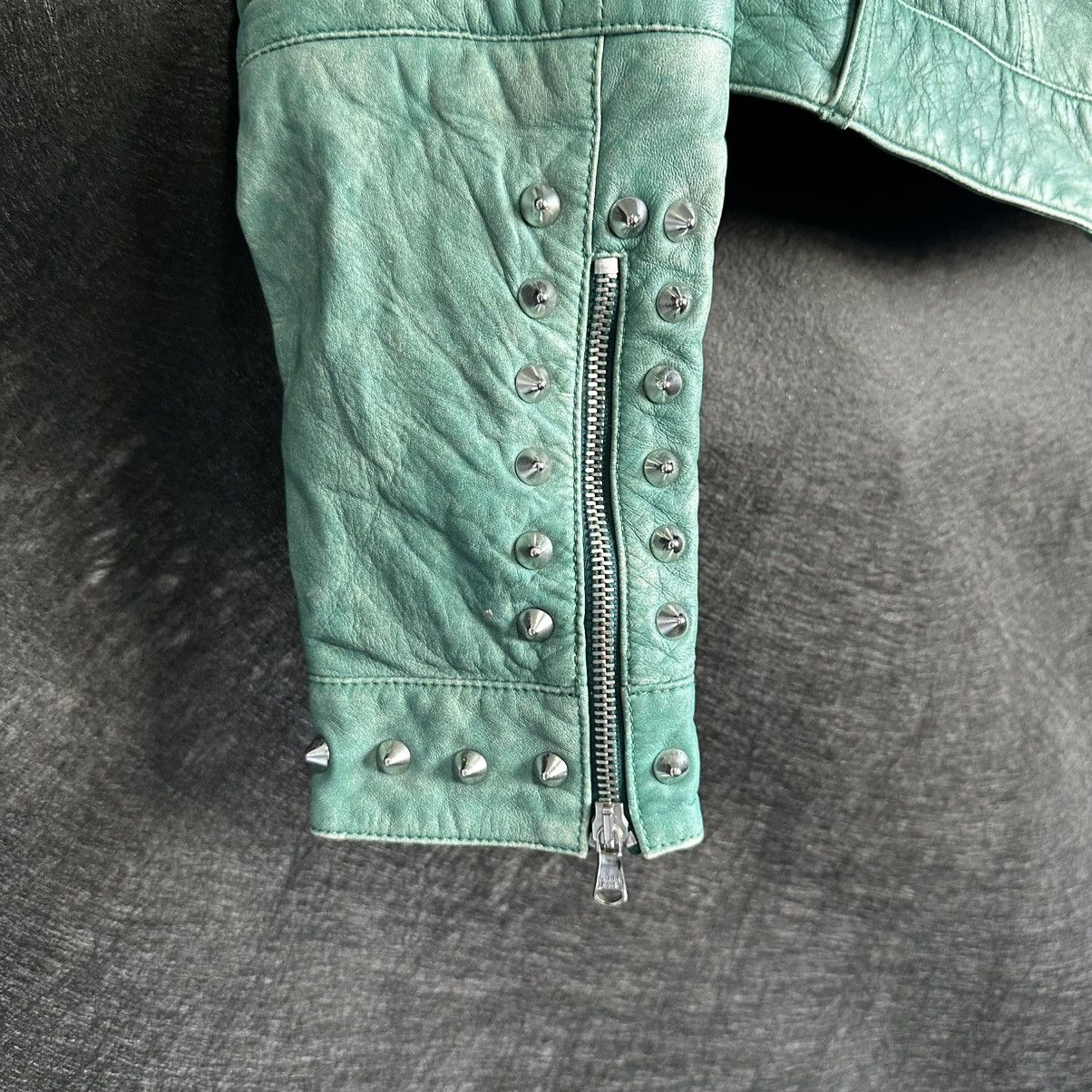 Patrizia Pepe Patrizia Pepe Leather Jacket Green Cropped Biker Studded Size M / US 6-8 / IT 42-44 - 4 Thumbnail
