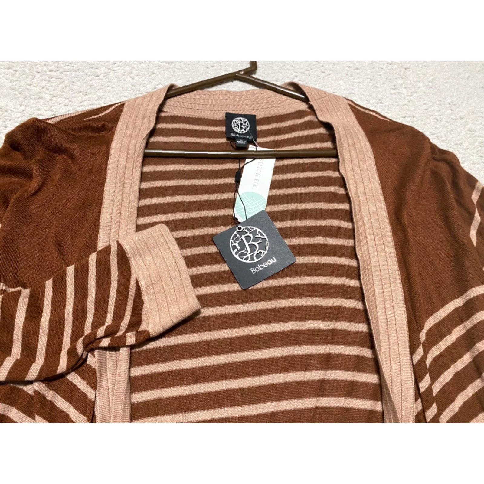 Vintage NWT Bobeau Sweater Cardigan Open Front Striped Brown Womens Large Traditional Size L / US 10 / IT 46 - 2 Thumbnail