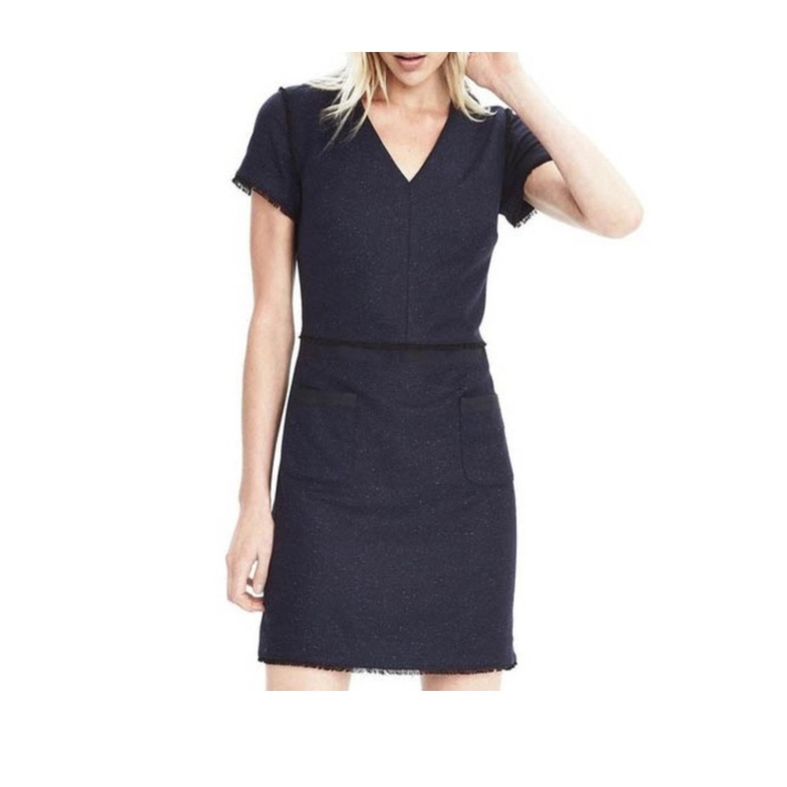 Banana Republic Banana Republic Wool Blend Navy Speckled Dress V-Neck 0P Size XS / US 0-2 / IT 36-38 - 1 Thumbnail