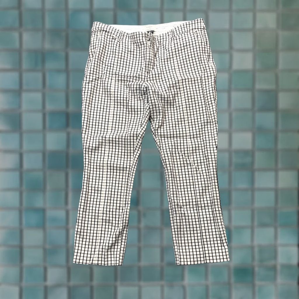 Anthropologie VINTAGE Anthropologie Pants Womens 12 Beige The Essential Slim Cropped Checkered Stretch Size 24" / US 00 / IT 34 - 1 Thumbnail