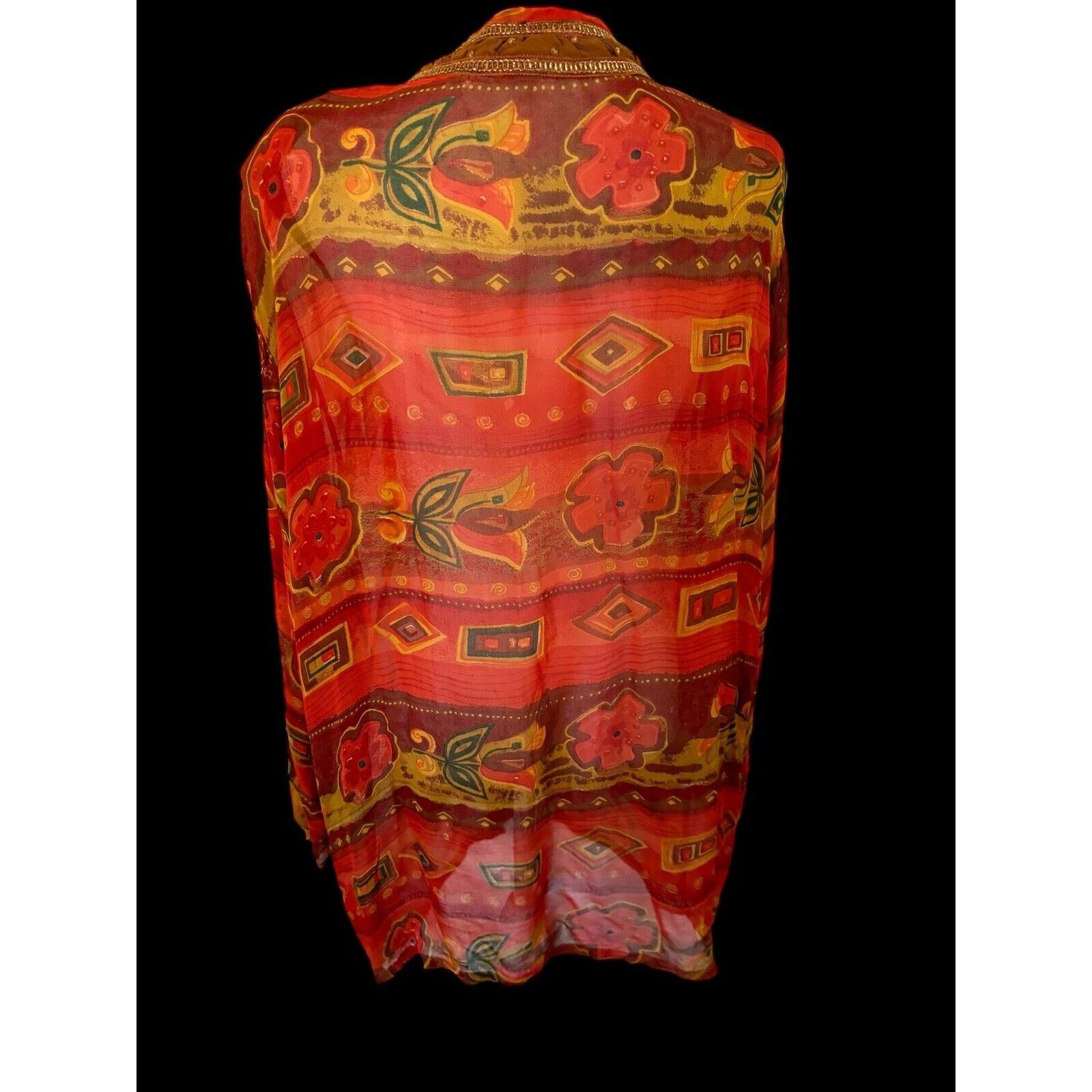 Other Tan-Chho Orange Red Yellow Duster Jacket Kimono Rayon Sz 1X Size XL / US 12-14 / IT 48-50 - 5 Thumbnail