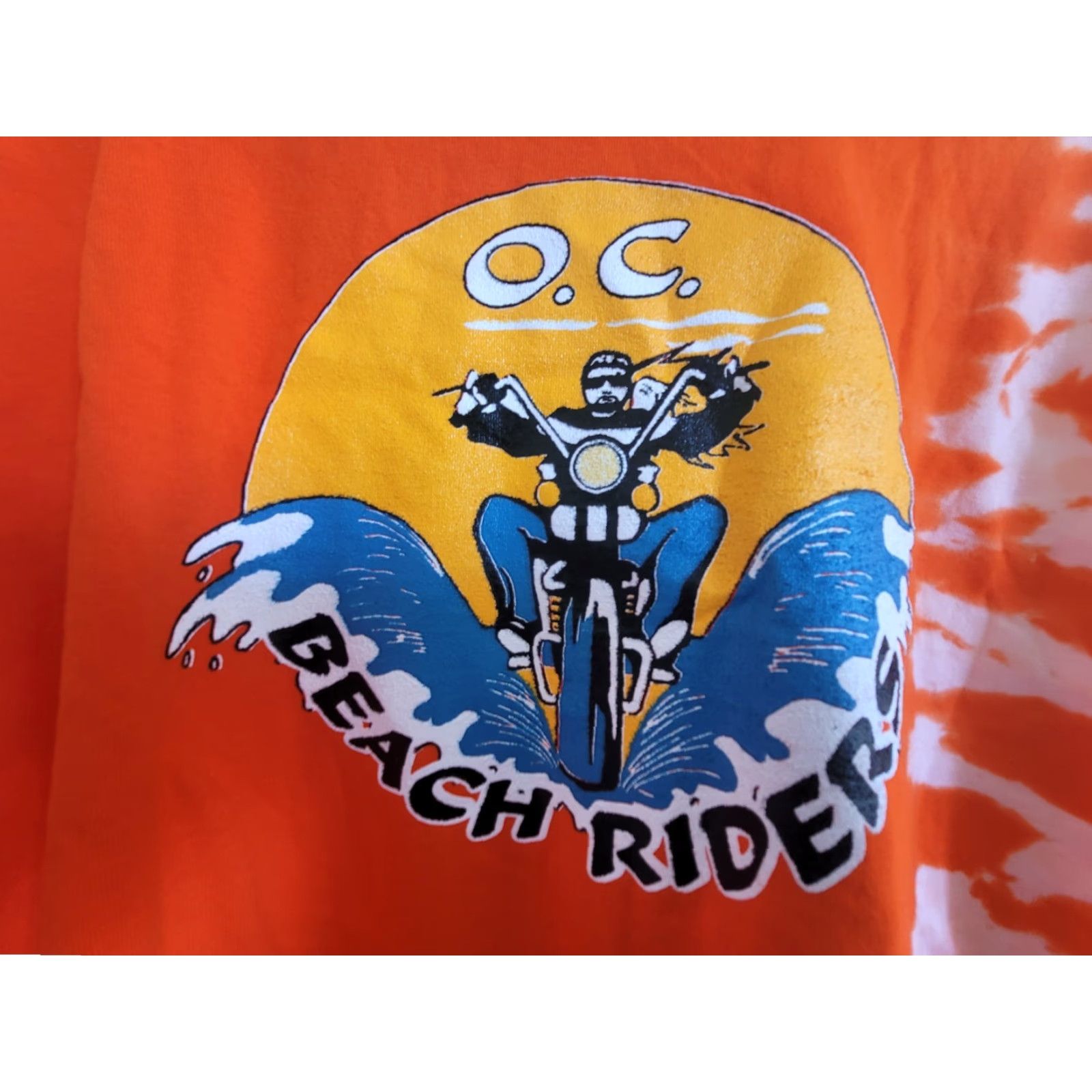 Gildan VINTAGE Ocean City Beachriders Biker T Shirt 2XL Orange Gildan 100% Cotton Short Sleeve Crew Neck Graphic Tee Double-Sided Mens Size US XXL / EU 58 / 5 - 4 Thumbnail