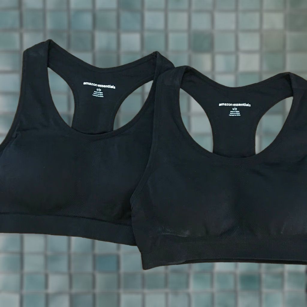 Essentials VINTAGE Essentials Women's Sports Bra Pack of 2 Black Racerback S Activewear Wireless Molded Cup Athleisure Size ONE SIZE - 1 Thumbnail