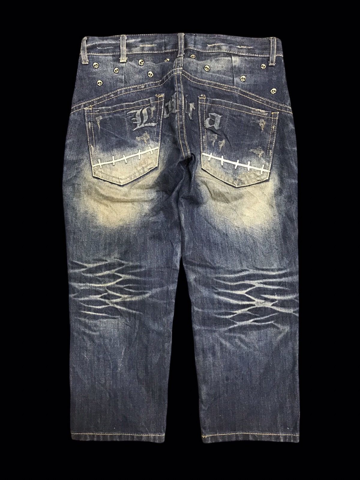 Seditionaries 💥VERYRARE💥LOLITA SKULL SHORT MUDWASH DISTRESSED DENIM F455 Size US 33 - 2 Thumbnail