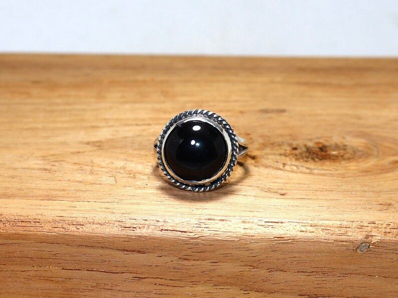 Black Onyx Ring: Handmade Sterling Silver Boho Promise Ring