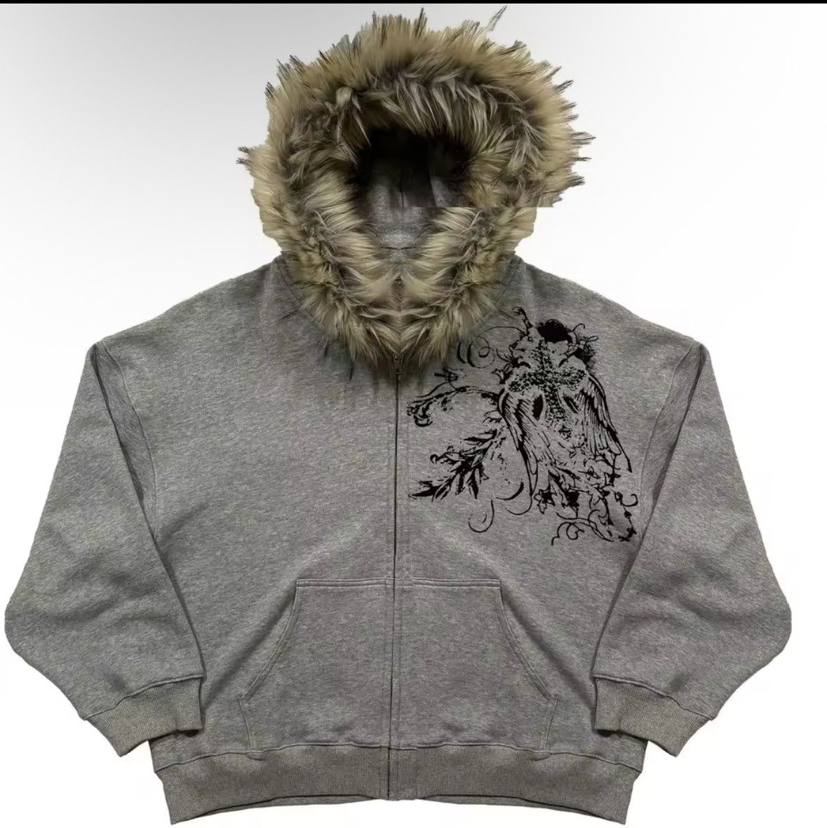Other Fashion Punk Y2K Goth Grunge Cross Fur Hoodies Size US L / EU 52-54 / 3 - 2 Thumbnail