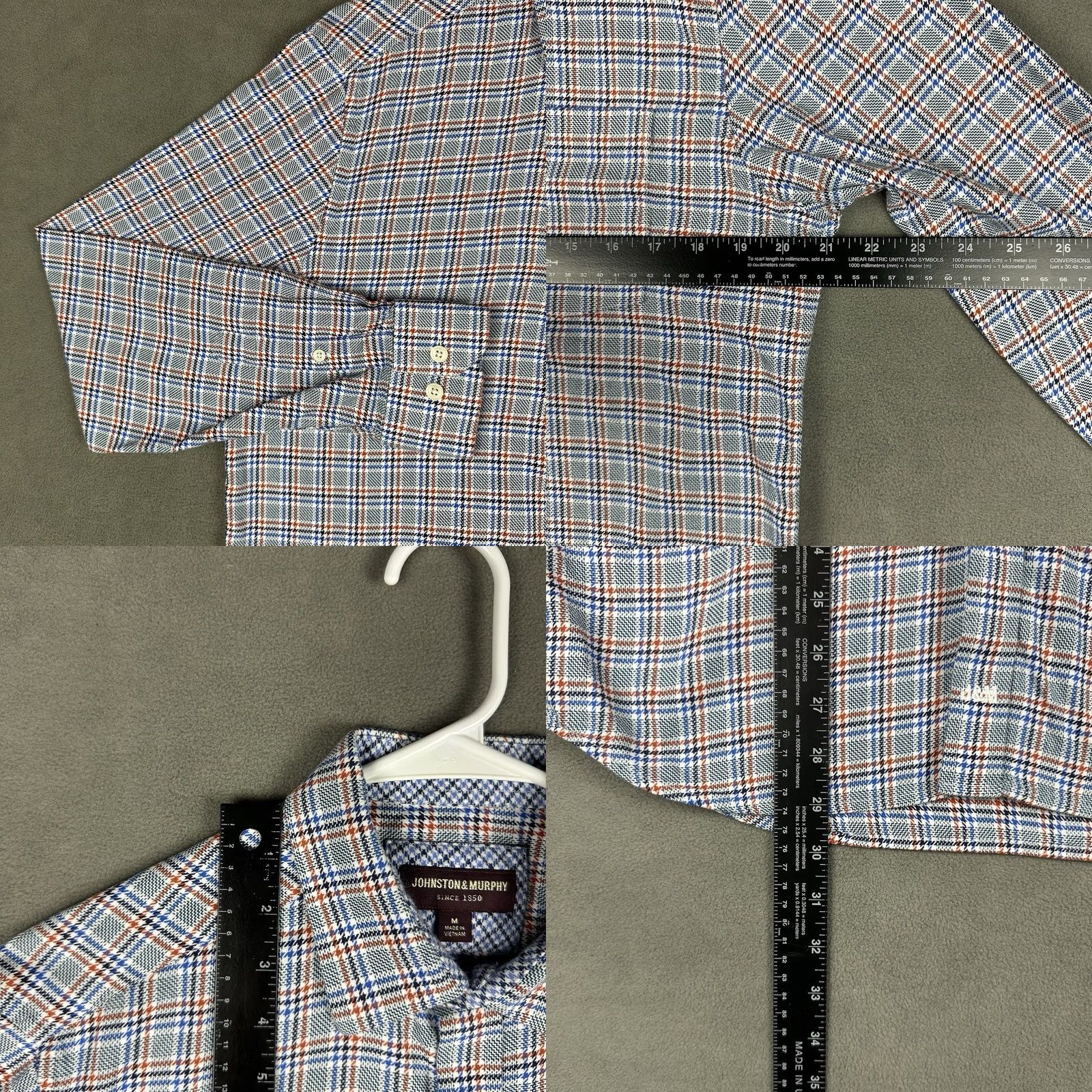 Johnston & Murphy Johnston & Murphy Shirt Mens M Blue Orange Houndstooth Button Up Casual EUC Size US M / EU 48-50 / 2 - 8 Thumbnail