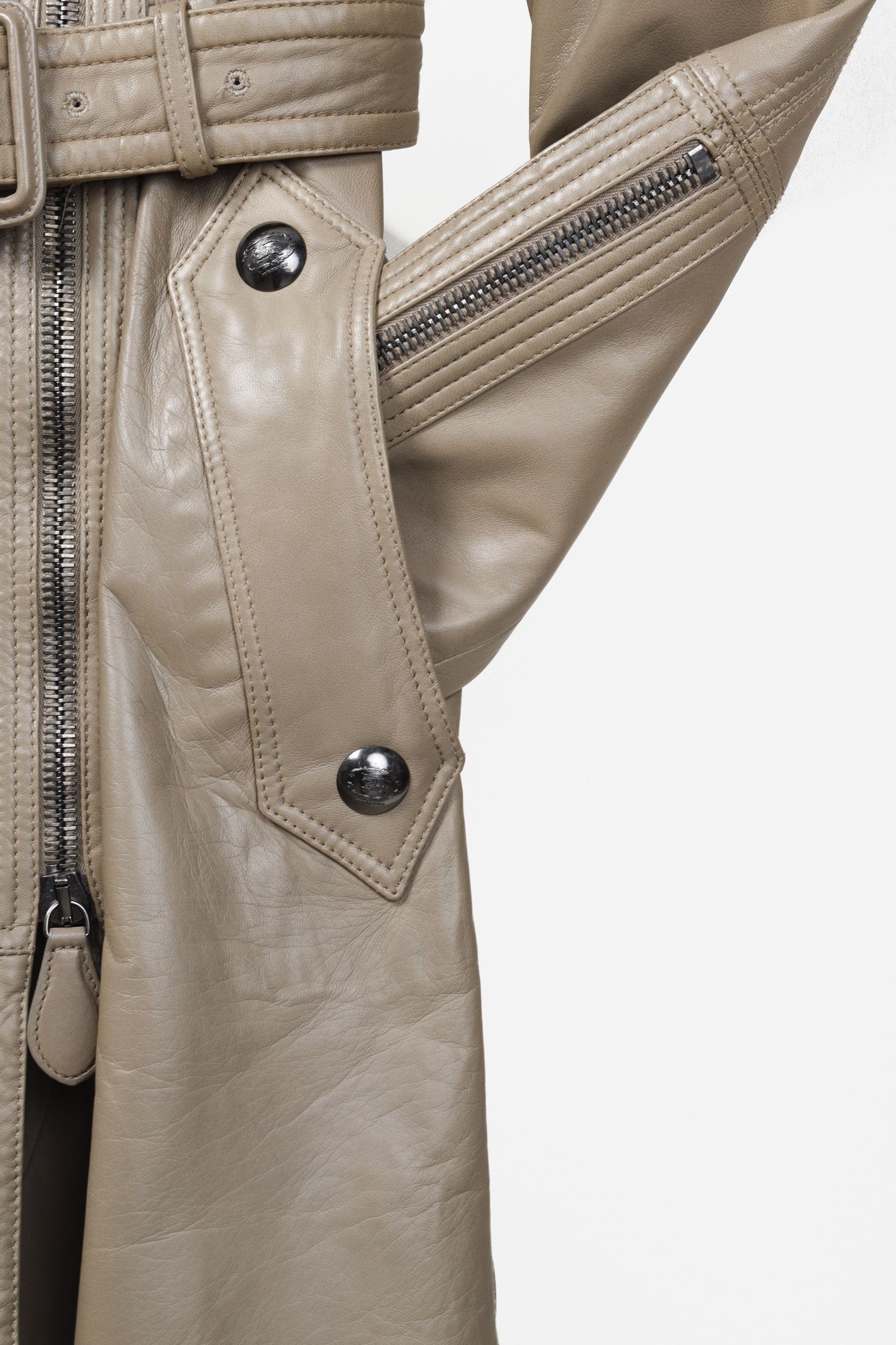 Burberry Burberry Taupe Grey Brown Leather Moto Trench Coat Size M / US 6-8 / IT 42-44 - 7 Thumbnail