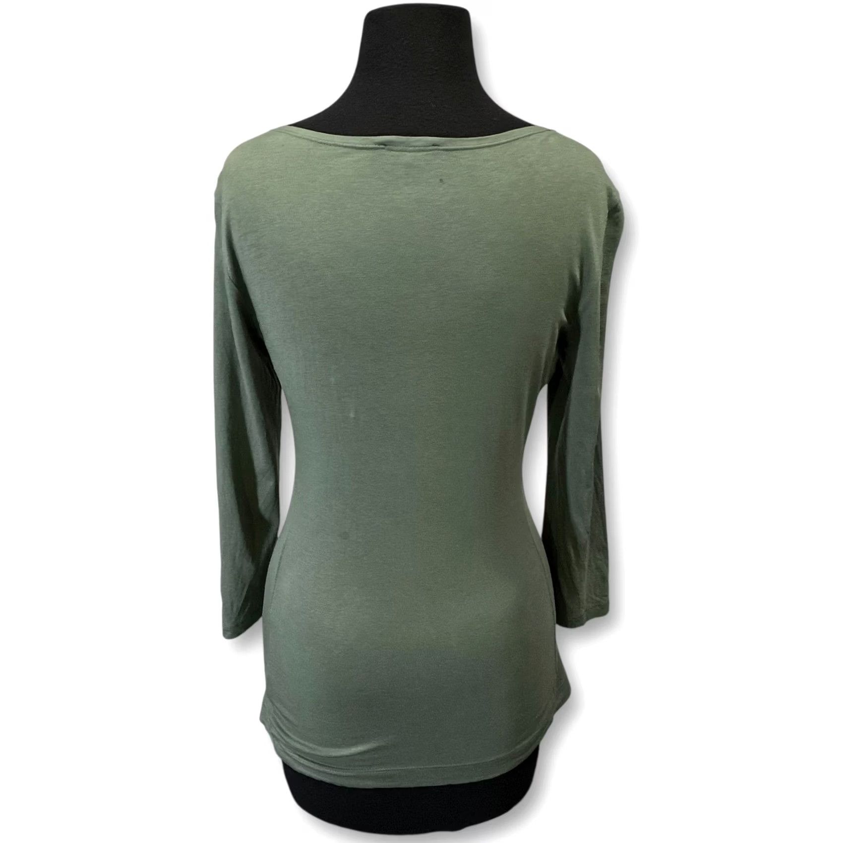 Theory Theory Green Ruched Long Sleeve Basic Top Womens Small Blouse Solid Slim Cotton Blend with Slit Size S / US 4 / IT 40 - 2 Thumbnail