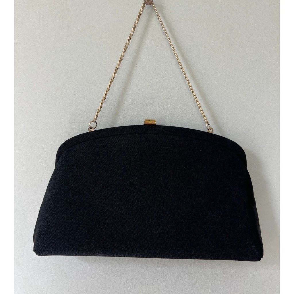 Vintage 1950s Vintage Black Clutch w/Bow & Chain Handle Purse Size ONE SIZE - 6 Thumbnail