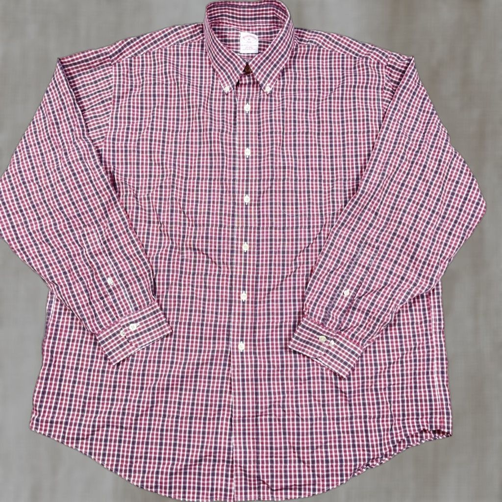 Brooks Brothers Brooks Brothers Shirt Men XL Red Plaid Button-Up Poplin Pocket Dress 346 Adult Regular Button-Down Collared Casual Fashion Men Size 46R - 1 Thumbnail