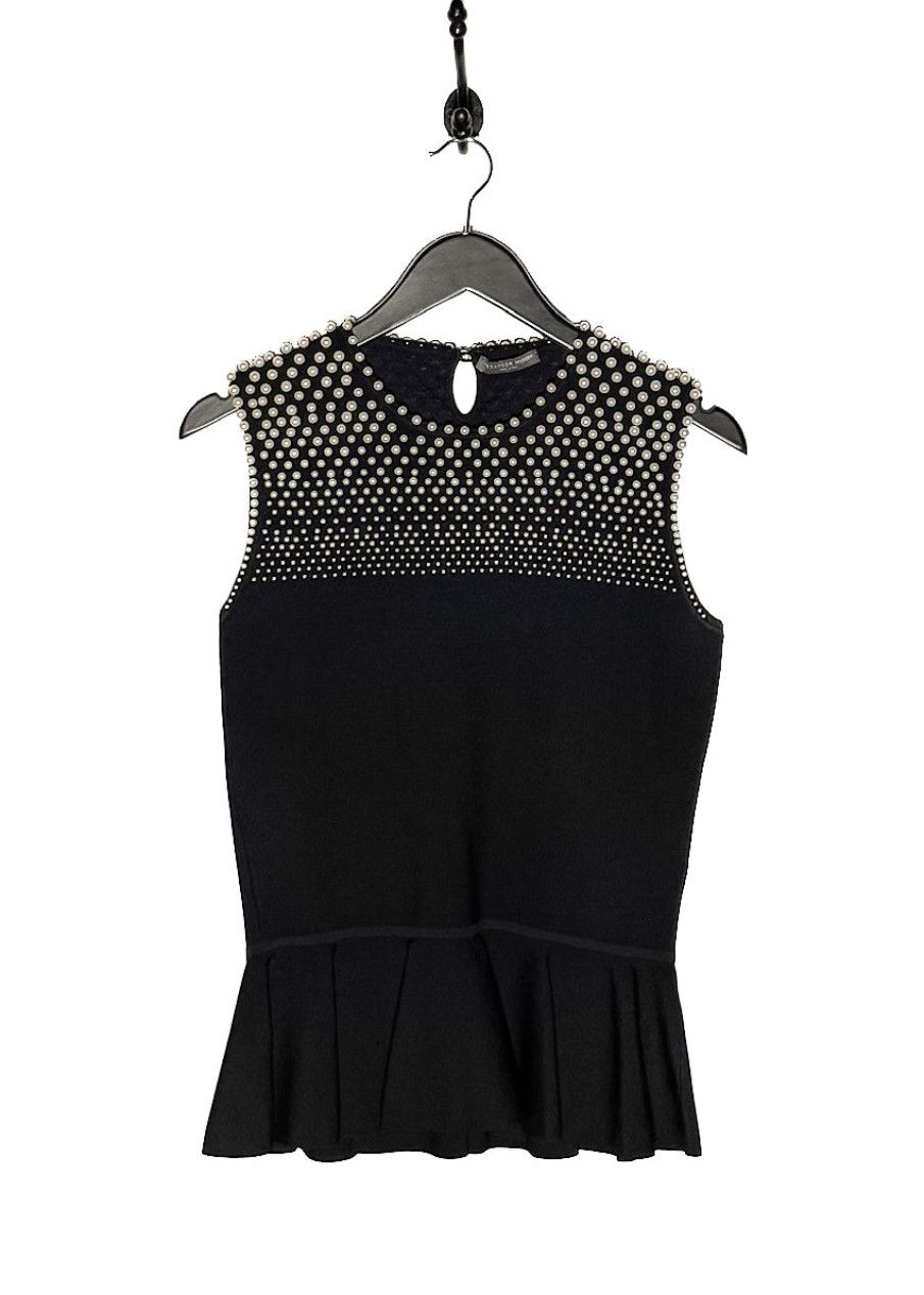 Alexander McQueen Alexander McQueen Pearls Accent Black Peplum Sleeveless Top Size L / US 10 / IT 46 - 1 Thumbnail