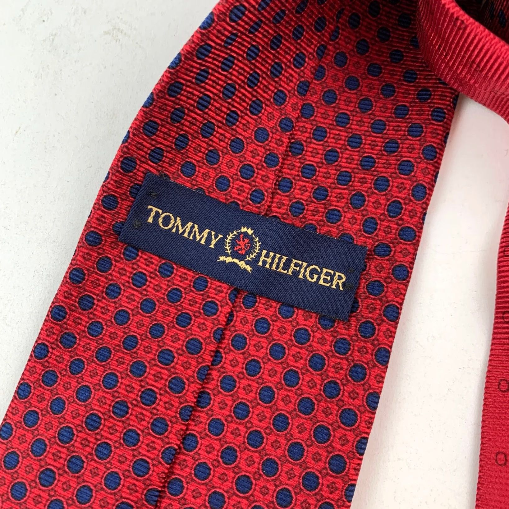 Tommy Hilfiger Tommy Hilfiger Necktie Men's Red Navy Geometric Dots Silk Printed In Italy 56" Short Vintage No Size ONE SIZE - 4 Thumbnail