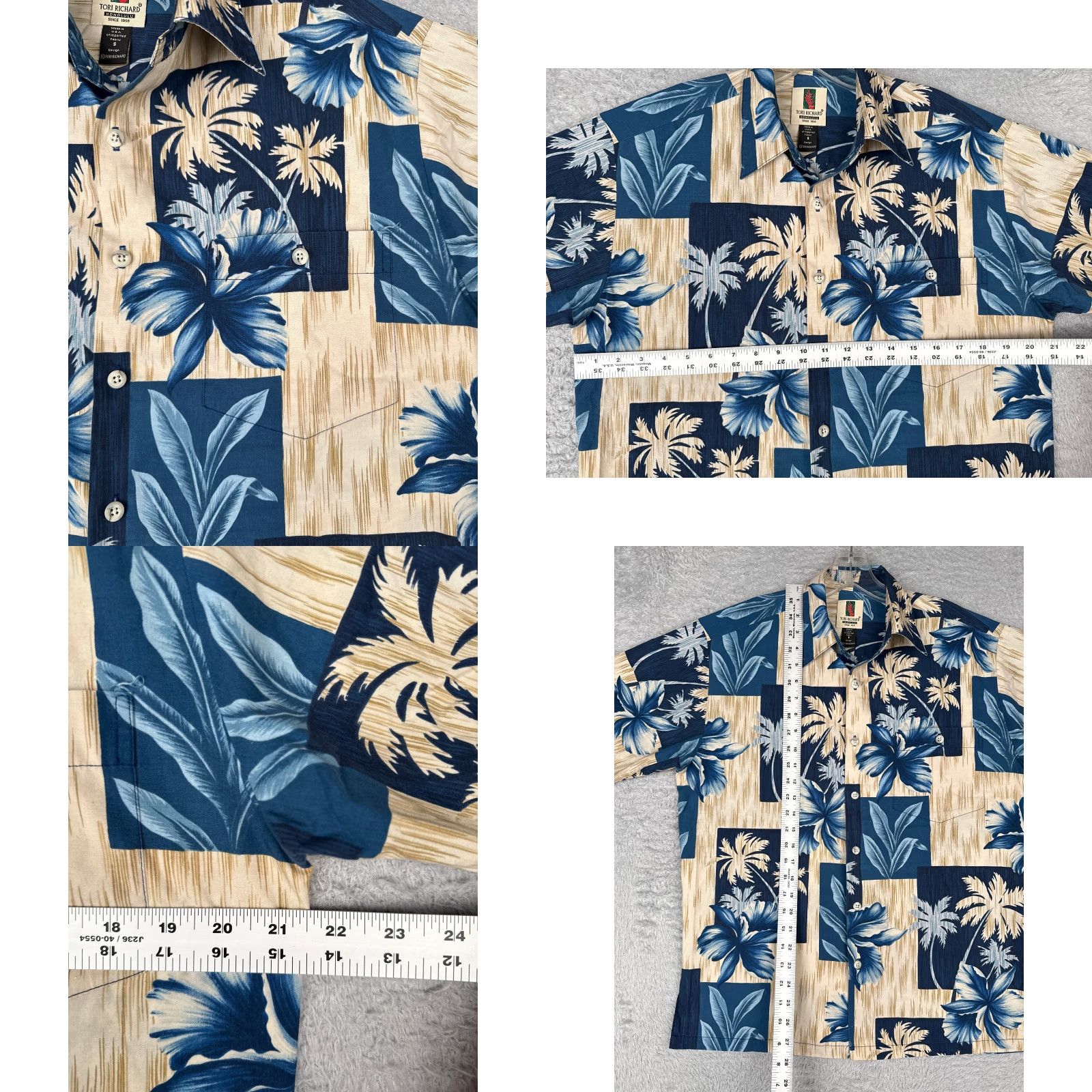 Tori Richard VINTAGE Tori Richard Shirt Men Small Blue Beige Cotton Blend Palm Tree Hawaiian Shirt Size US S / EU 44-46 / 1 - 8 Thumbnail