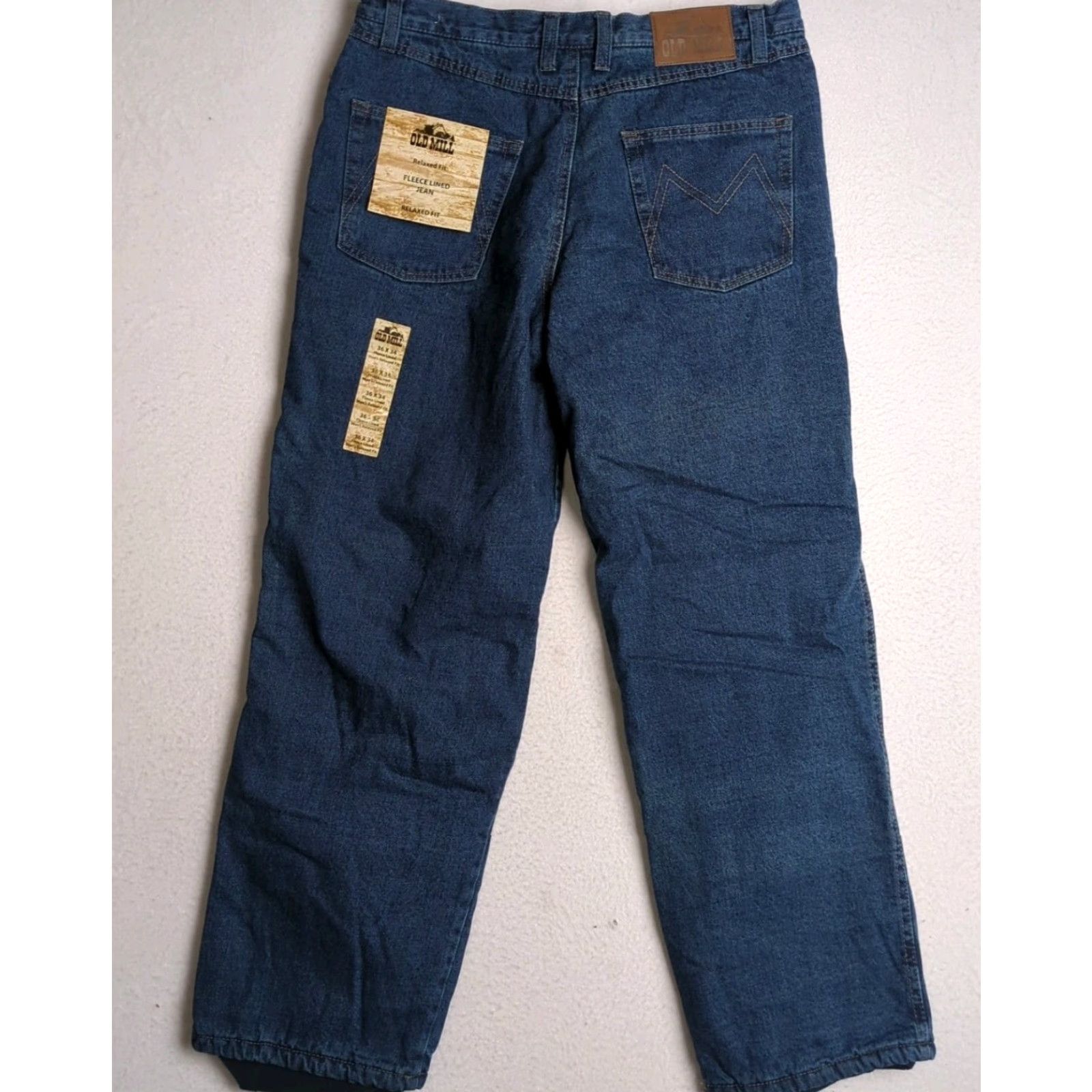Denime Old Mill Fleece Lined Relaxed Fit Jeans Men 36X34 Blue Denim Straight Leg NWT Size US 36 / EU 52 - 2 Thumbnail