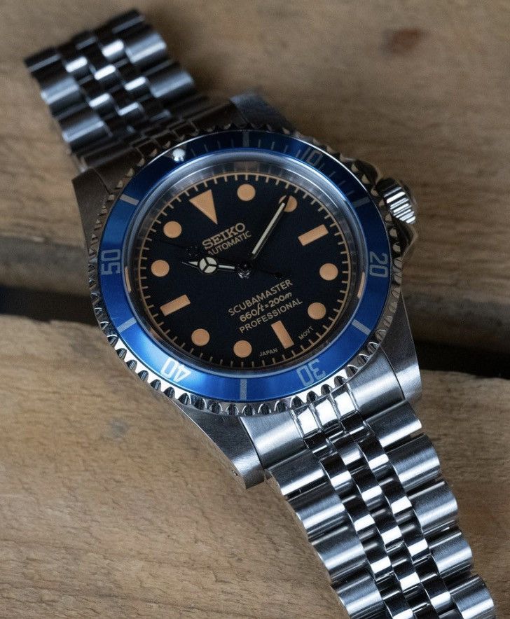 Japanese Brand Seiko Mod Submariner No Date Black Blue Bezel Jubilee Watch Size ONE SIZE - 2 Thumbnail