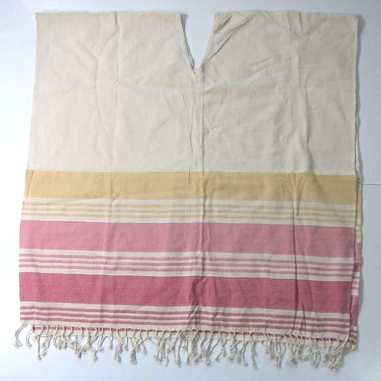 Pinko Tribe Alive Cotton Ivory Pink Yellow Stripe Beach Towel Sarong Poncho Shawl OS Shirt Womens 100% Cotton 35" X 37" Multicolor Stripe 80s 90s Beach Size ONE SIZE - 2 Thumbnail