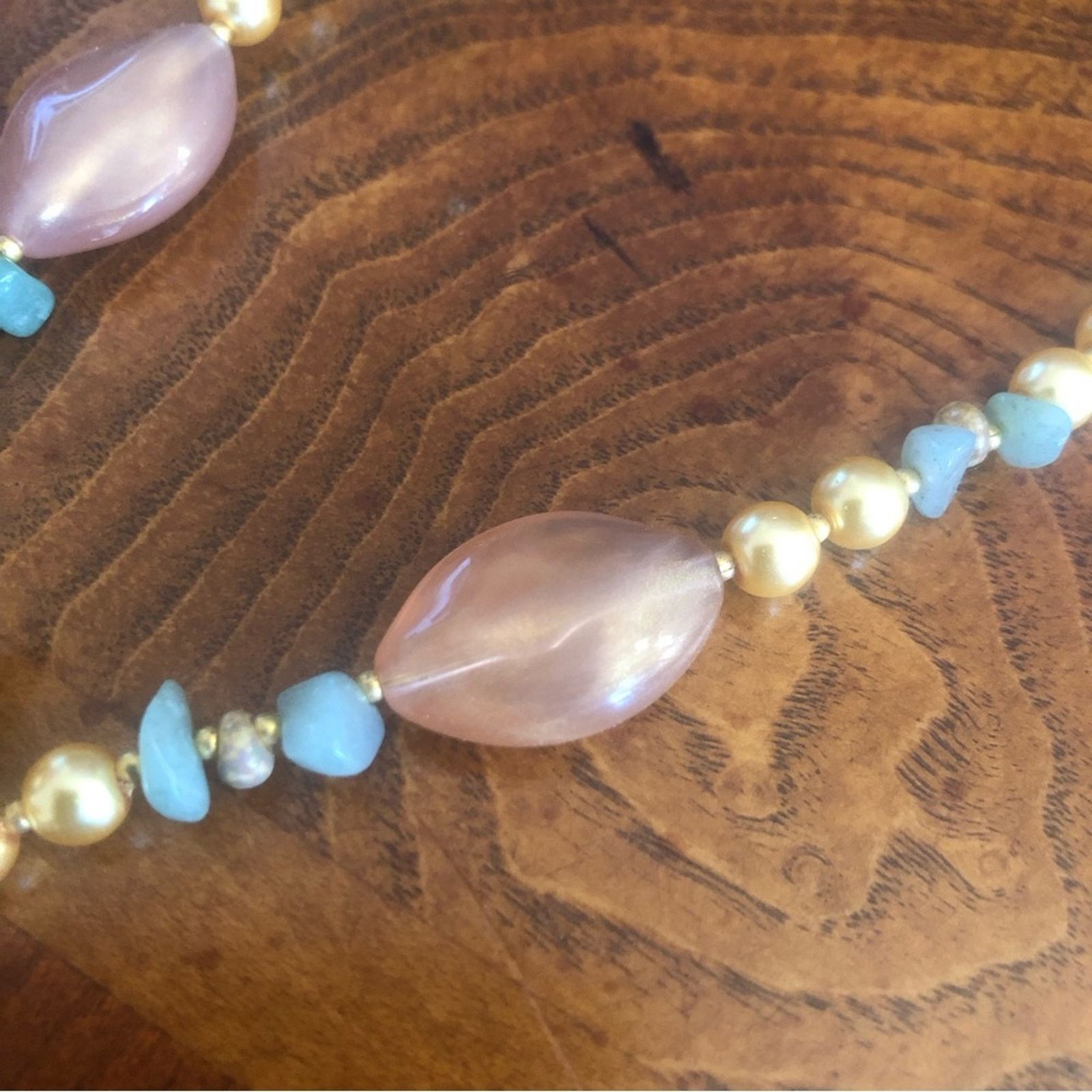 Handmade Handcrafted repurpose elegant stone enamel Pearl necklace Size ONE SIZE - 10 Thumbnail