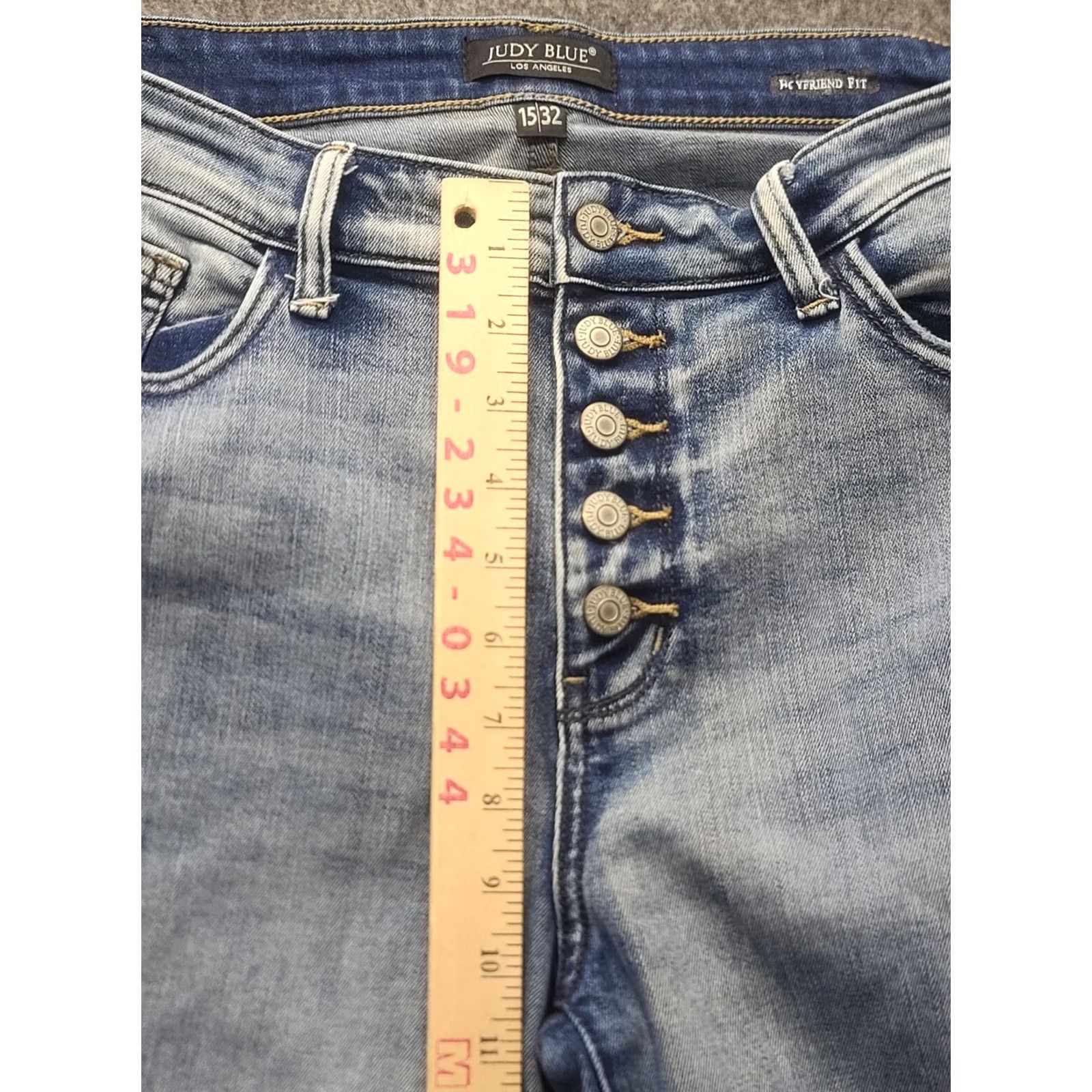 Vintage Judy Blue Jeans Womens 34x30 Boyfriend High Rise Button Fly Distressed Raw Blue Denim Regular 5-Pocket Rise: High Mens? Size 24" / US 00 / IT 34 - 5 Thumbnail